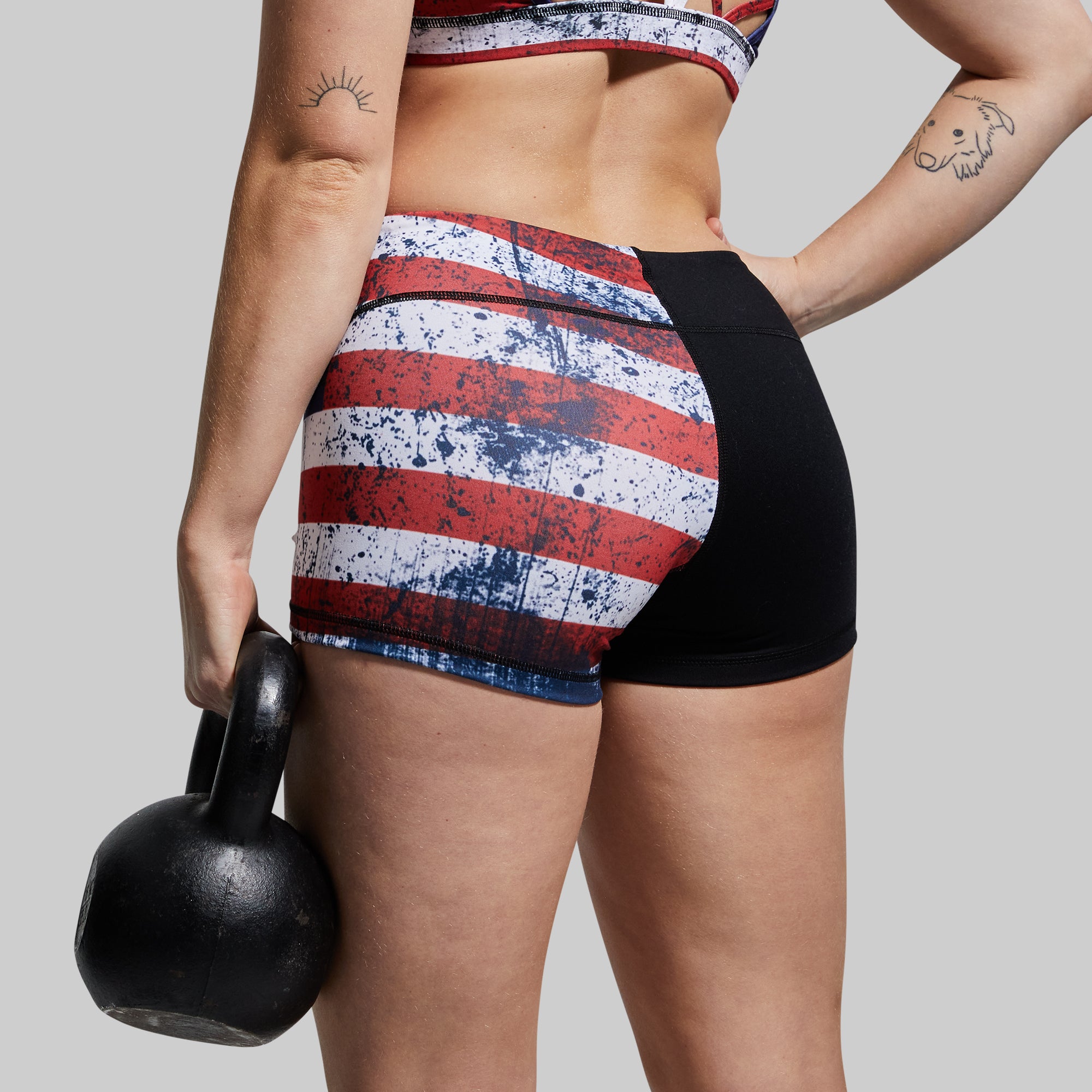 Double Take Booty Shorts (Patriot) - High Waisted Workout Shorts for Women - Perfect for Gym, Running & Yoga