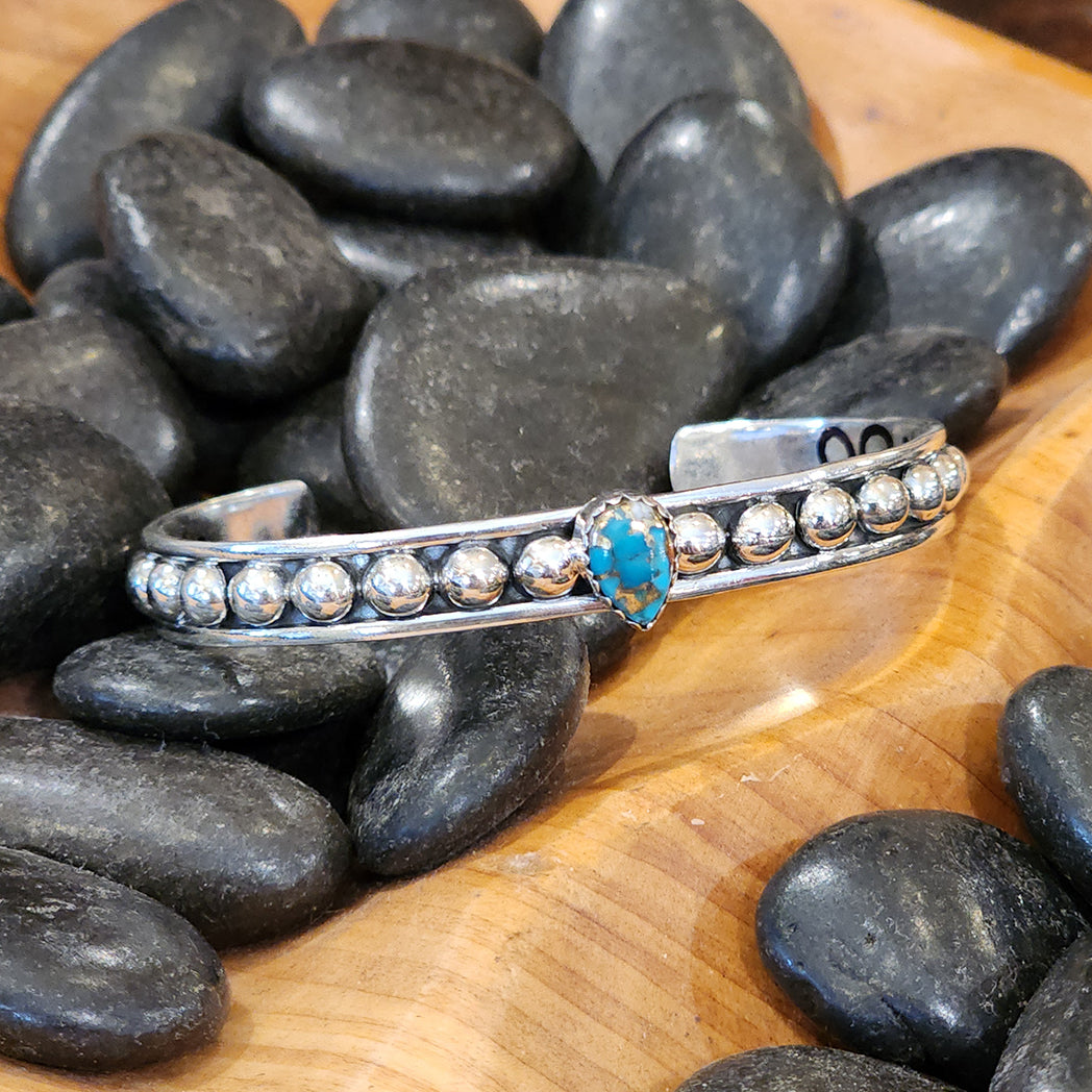 Bree Turquoise & Silver Dot Cuff Bracelet - Boho Chic Handmade Jewelry for Women - Perfect for Casual Wear, Parties & Gifts