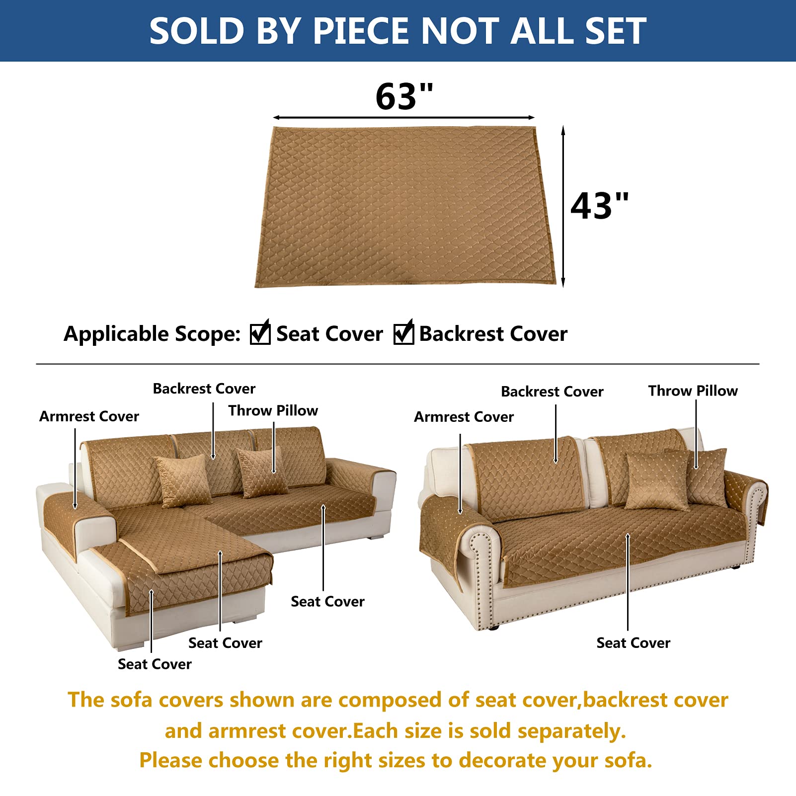 Eismodra 3 Cushion Couch Cover - Anti-Slip Sectional Sofa Slipcover for Pets & Kids - 43