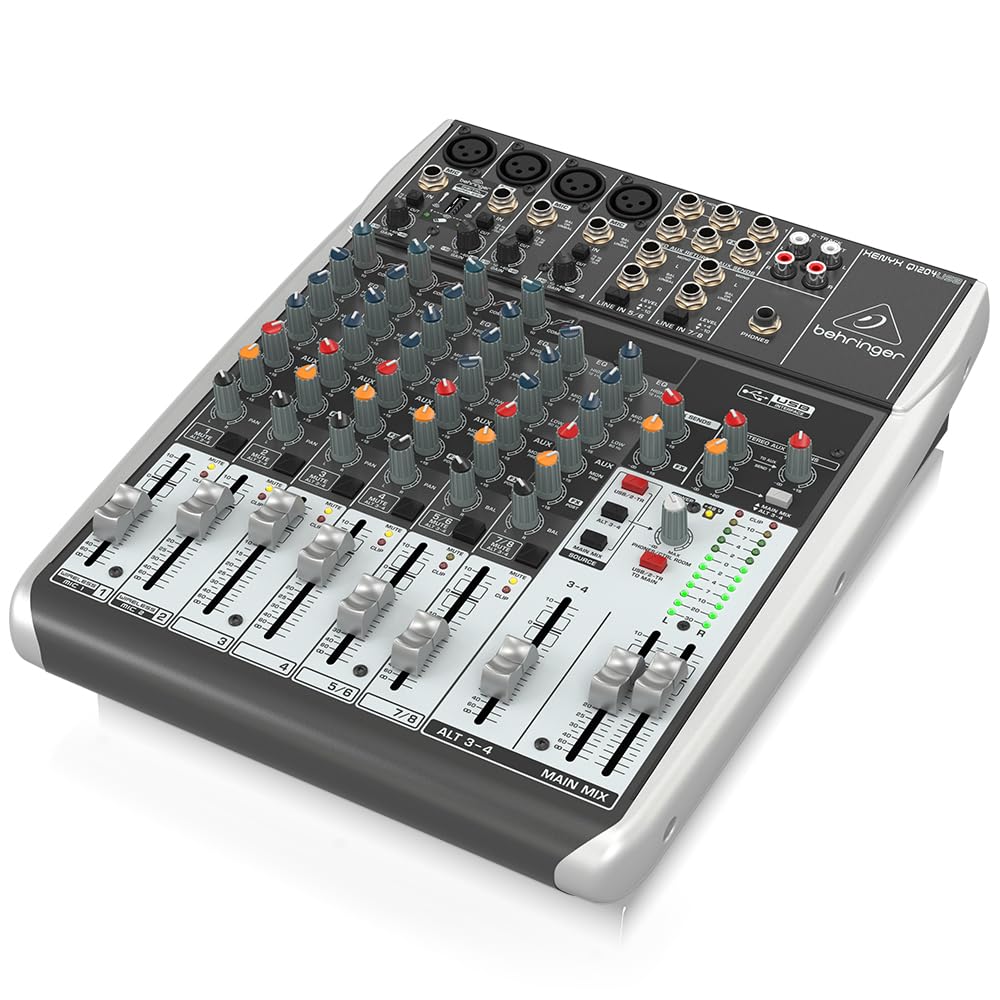 Behringer Xenyx Q1204USB Professional 12-Channel Audio Mixer with USB Interface for Live Sound, Podcasting & Studio Recording