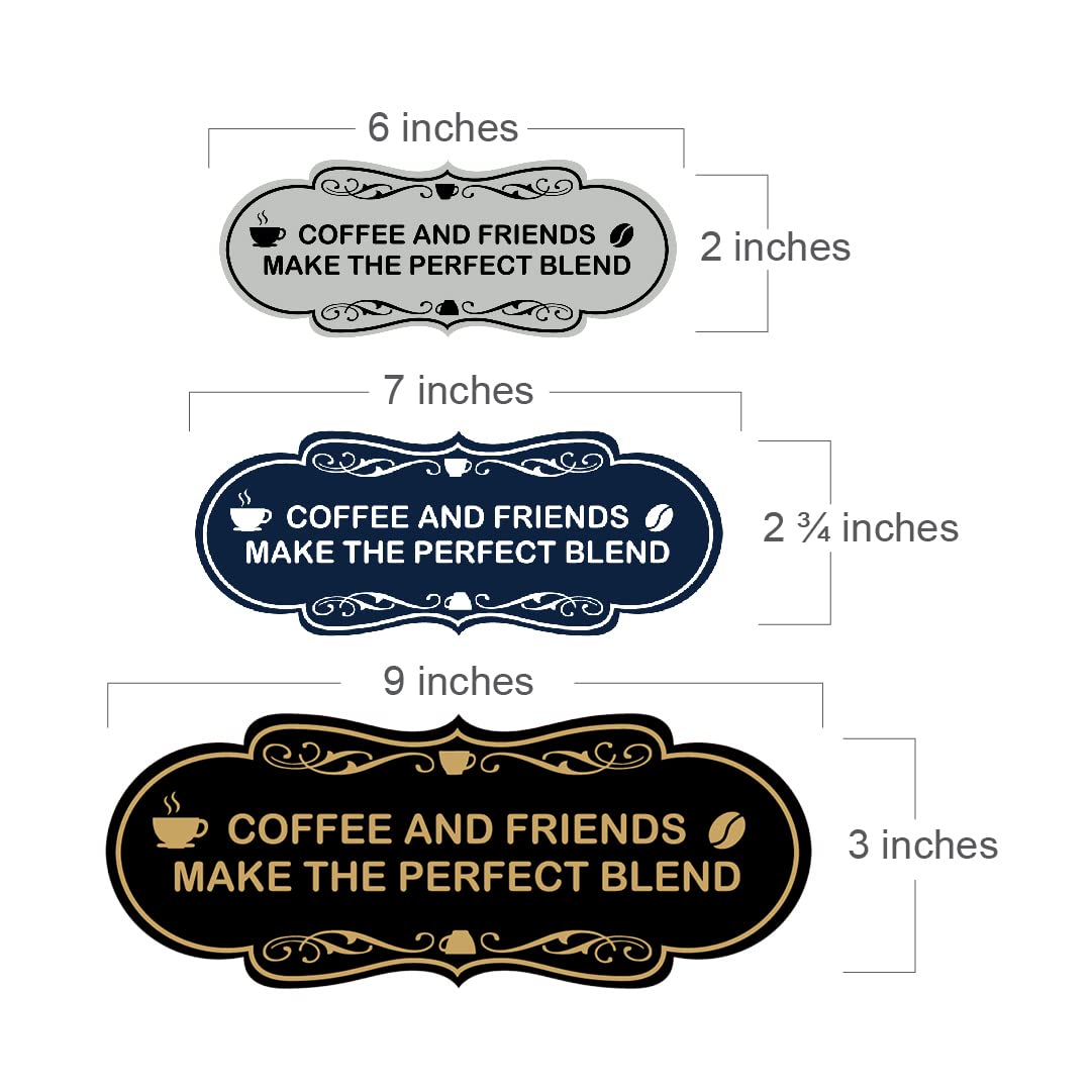 Stylish Designer Coffee and Friends Make the Perfect Blend Wall Sign - Large Navy Blue & White Decor for Coffee Shops, Cafes & Home Kitchens