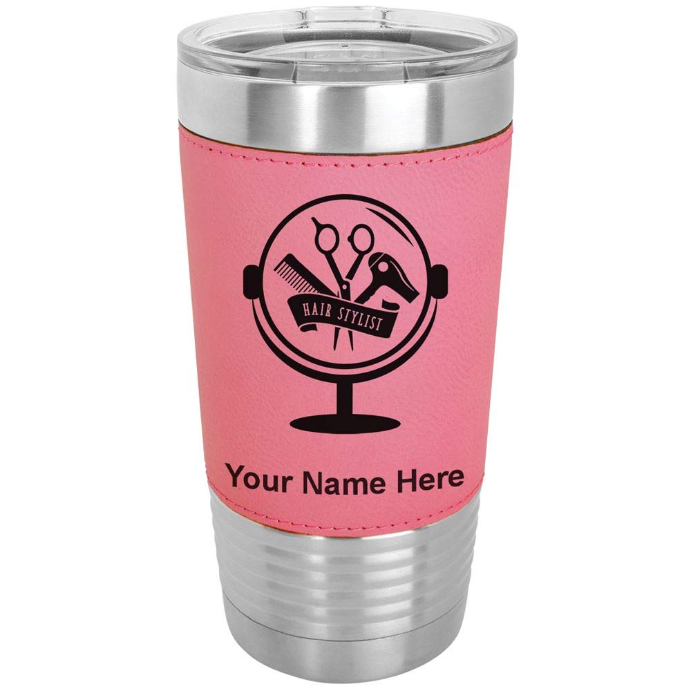 LaserGram 20oz Vacuum Insulated Stainless Steel Tumbler Mug with Personalized Engraving - Faux Leather Wrap & Leakproof Lid - Perfect for Hair Stylists, Coffee Lovers & Office Use - Great Gift Idea (Pink)