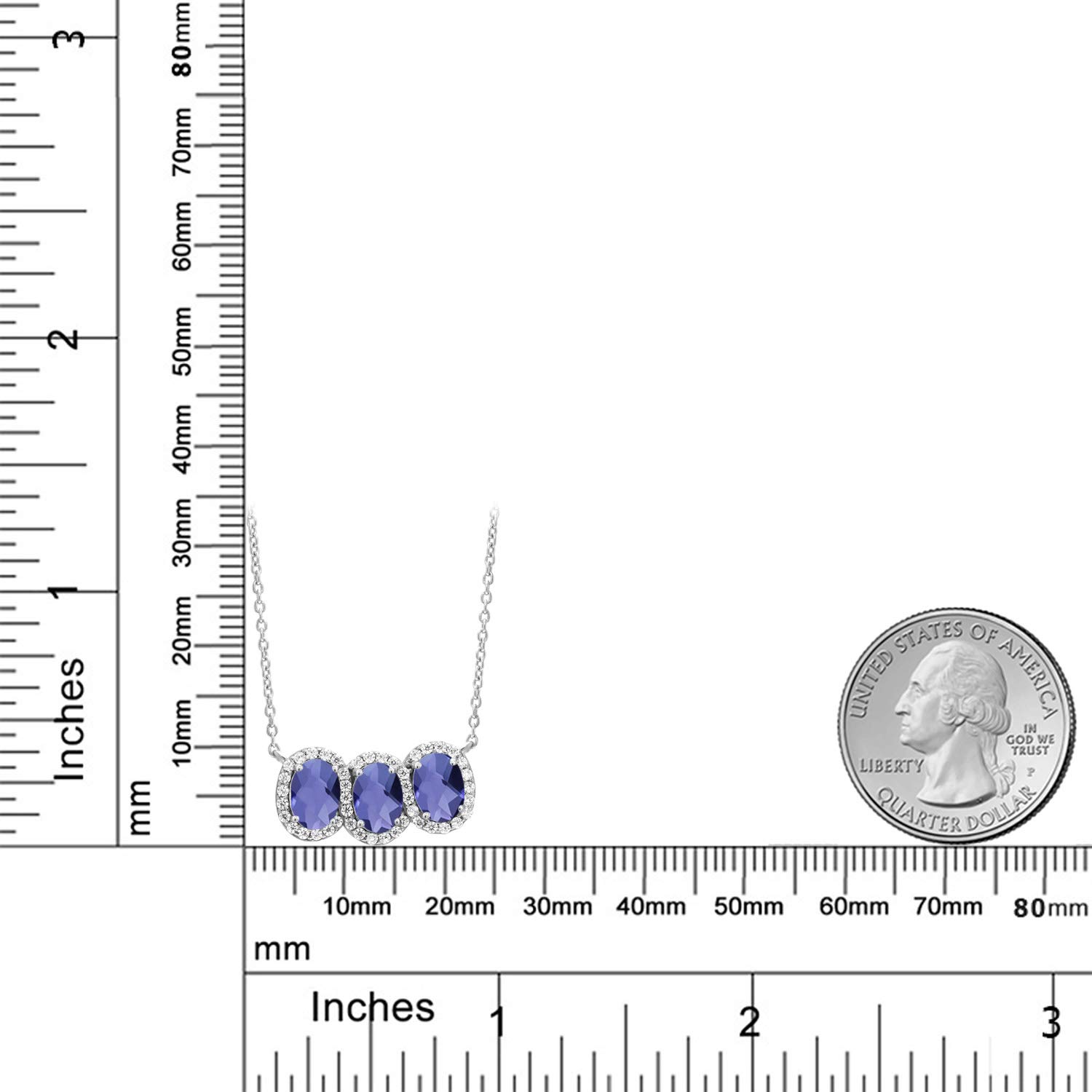 Gem Stone King 925 Sterling Silver Birthstone Necklace for Women | 3 Stone Oval Pendant (7x5mm) with 18