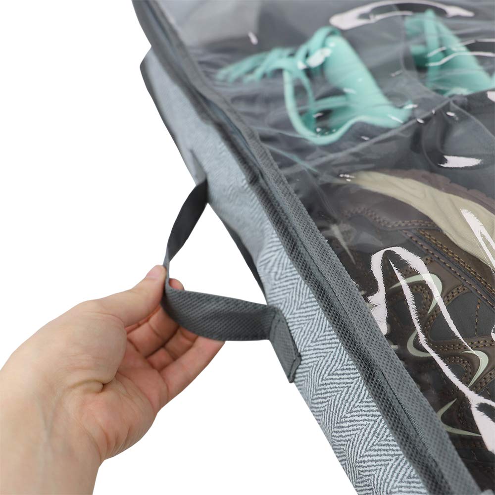 Home Basics Herringbone Closet Storage Organizer - 1-Pack Under Bed Shoe Storage Box with Lid for Bedroom, Closet & Dorm Organization - Perfect for Shoes, Clothes & Seasonal Items Storage
