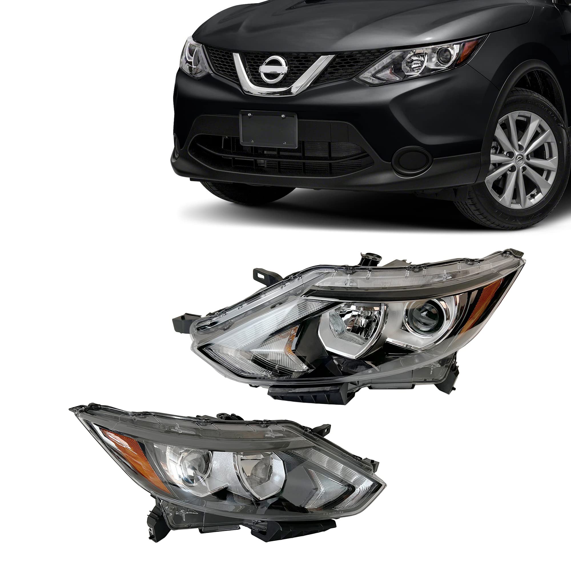 2017-2019 Nissan Rogue Replacement Halogen Headlight Assembly Pair - Left & Right (Part# 260606MA0A) - Perfect for Night Driving & Foggy Conditions