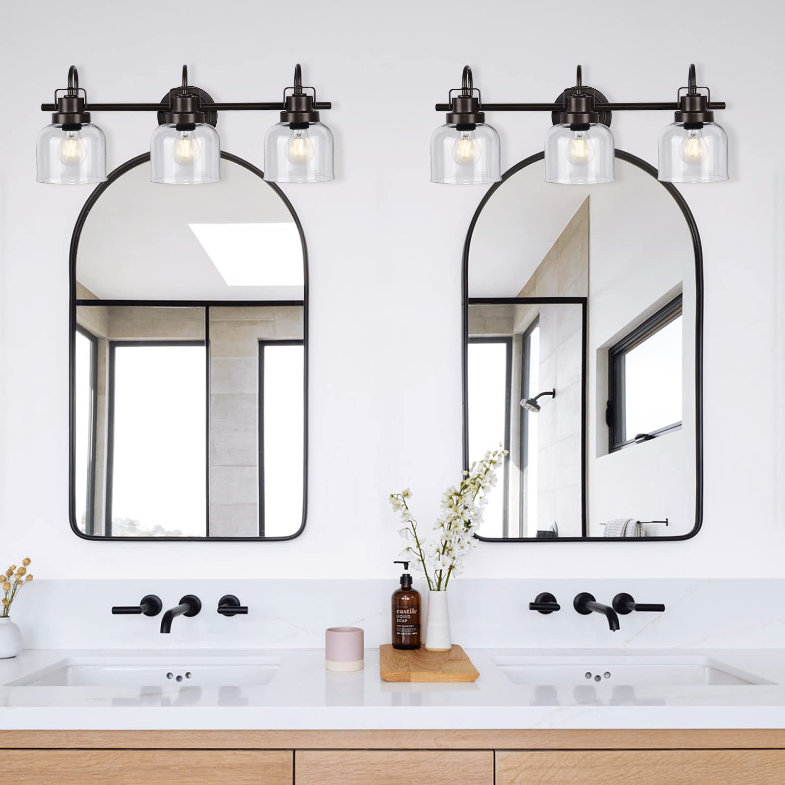 Bronze Bathroom Vanity Lights - 3-Light Fixture with Clear Glass Shade for Bathroom & Living Room
