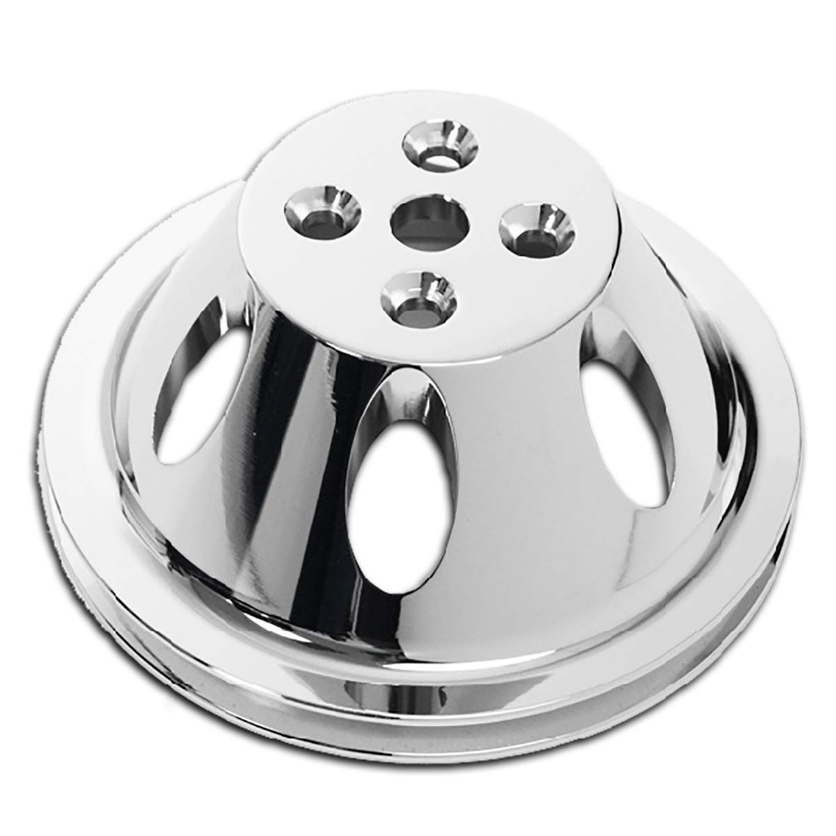 Chrome Aluminum Water Pump Pulley for Chevy Small Block - 1 Groove Short Style - High Performance Engine Upgrade - Perfect for Hot Rods & Muscle Cars