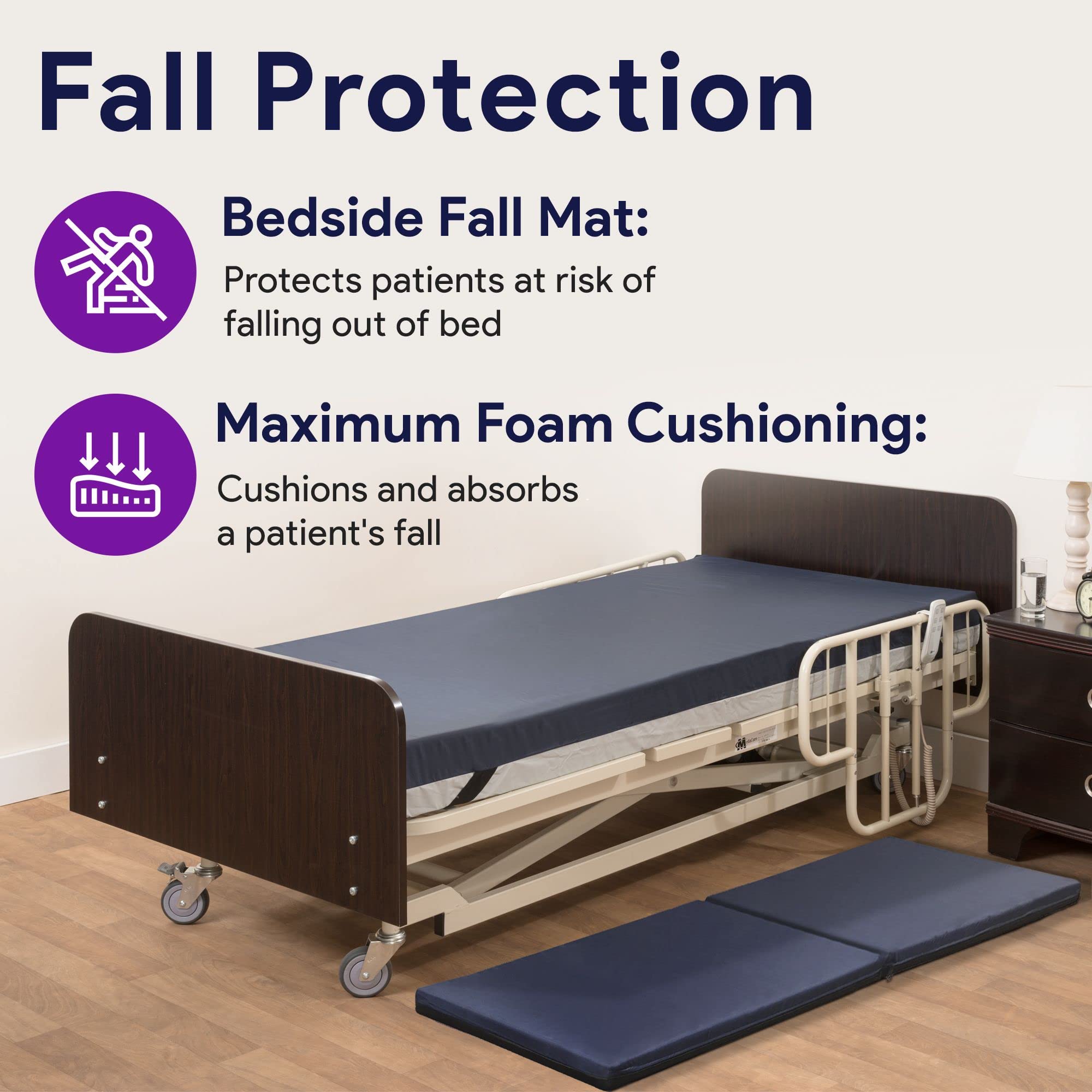 Thick Bi-Fold Fall Prevention Mat for Elderly & Kids - High Density Impact Resistant Safety Floor Mat (36