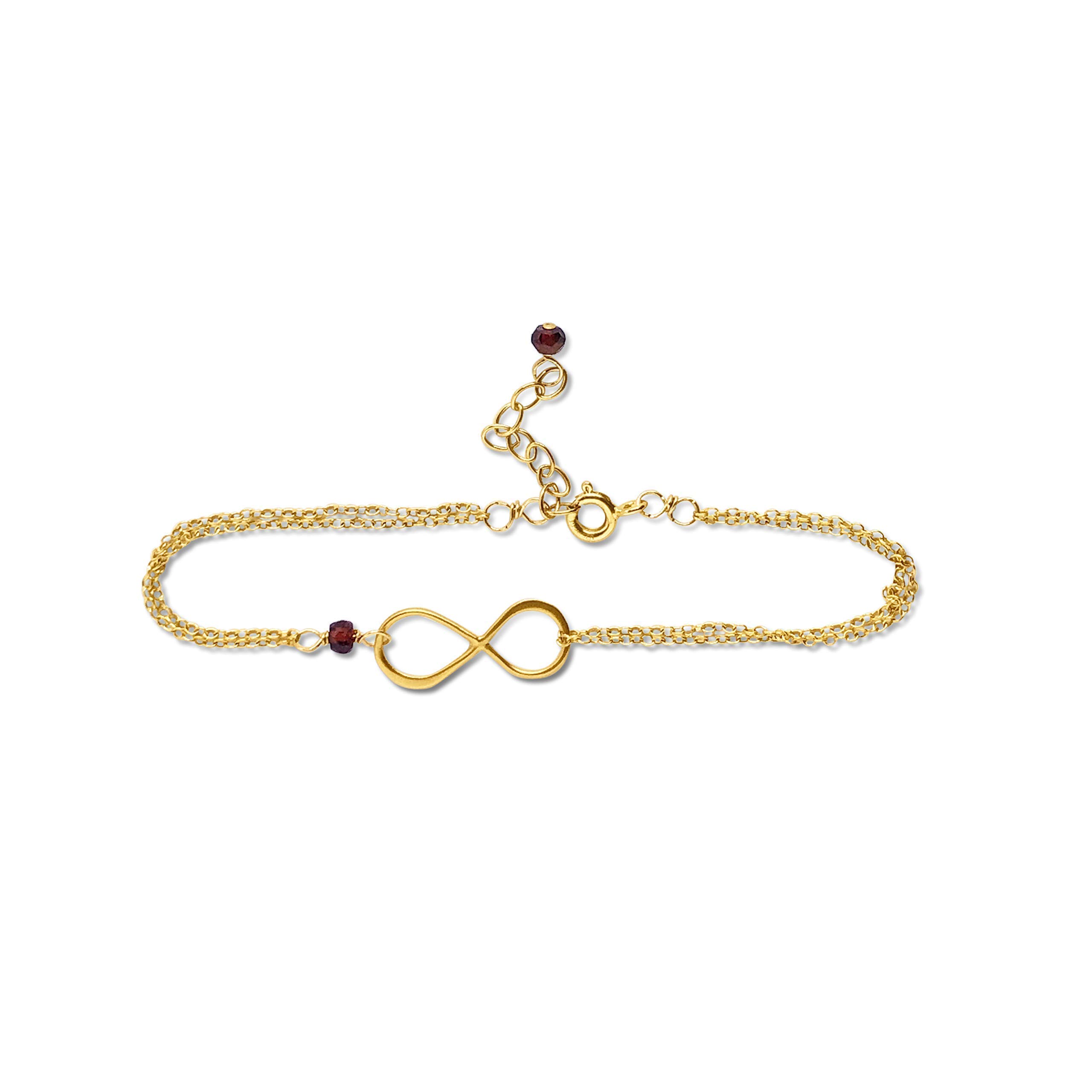 Gold Birthstone Infinity Charm Bracelet - January Garnet Jewelry, 14K Gold Filled & Sterling Silver Vermeil, Handmade Dainty Bracelet for Women - Perfect Birthday Gift, Anniversary Present for Wife, Girlfriend, Mother | Ideal for Everyday Wear, Date Nights, Special Occasions