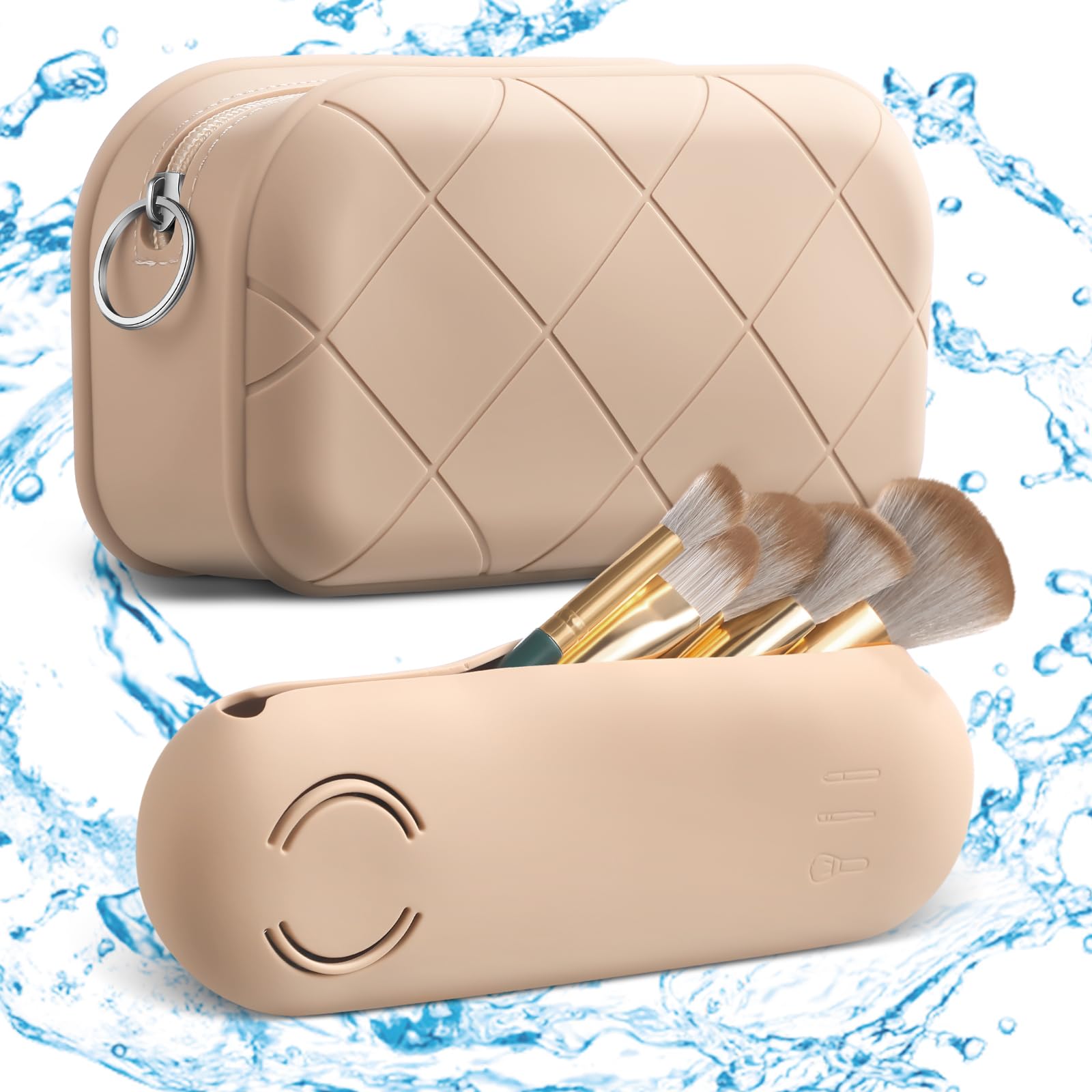 2 Pack Waterproof Silicone Makeup Brush Holder & Travel Toiletry Organizer - Portable Cosmetic Pouch for Women, Ideal for Gym, Beach, and Daily Use