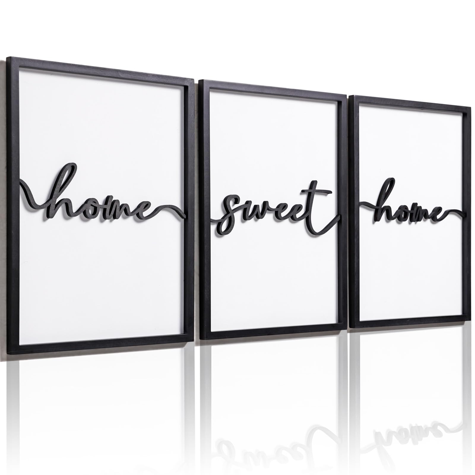 3D Wood 'Home Sweet Home' Wall Art - Modern Framed Sign for Living Room Decor (Set of 3, 12x16 Inch, Ready to Hang) - Perfect for Farmhouse, Rustic & Cozy Home Décor