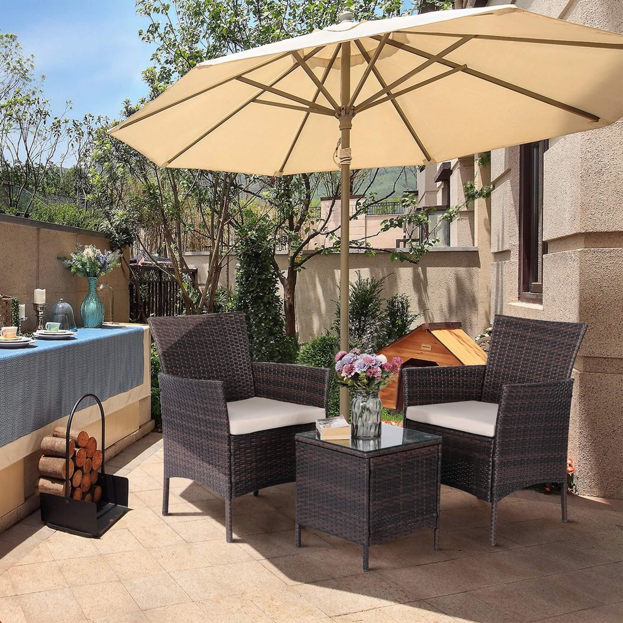 Yaheetech Rattan Patio Furniture Set - 3-Piece Wicker Chairs and Table for Outdoor Garden, Porch, or Poolside Relaxation