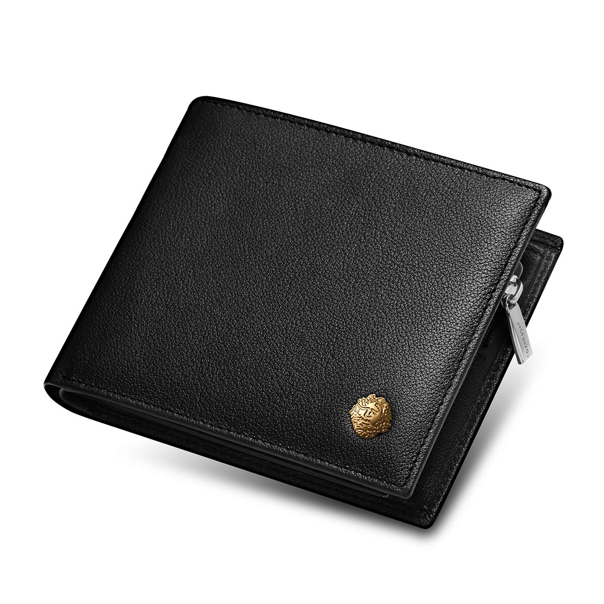 LAORENTOU Genuine Leather Wallets for Men - Slim RFID Blocking Bifold Wallet with Zipper Pocket & Credit Card Slots, Perfect Gift for Dad, Husband, Boyfriend (Father's Day, Birthday, Anniversary) - Ideal for Everyday Use, Travel & Business