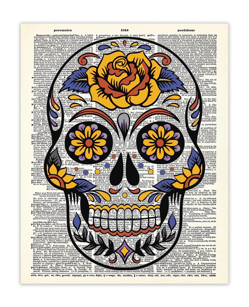 Vintage Sugar Skull Wall Art - 8x10 Halloween Decor for Gothic Home