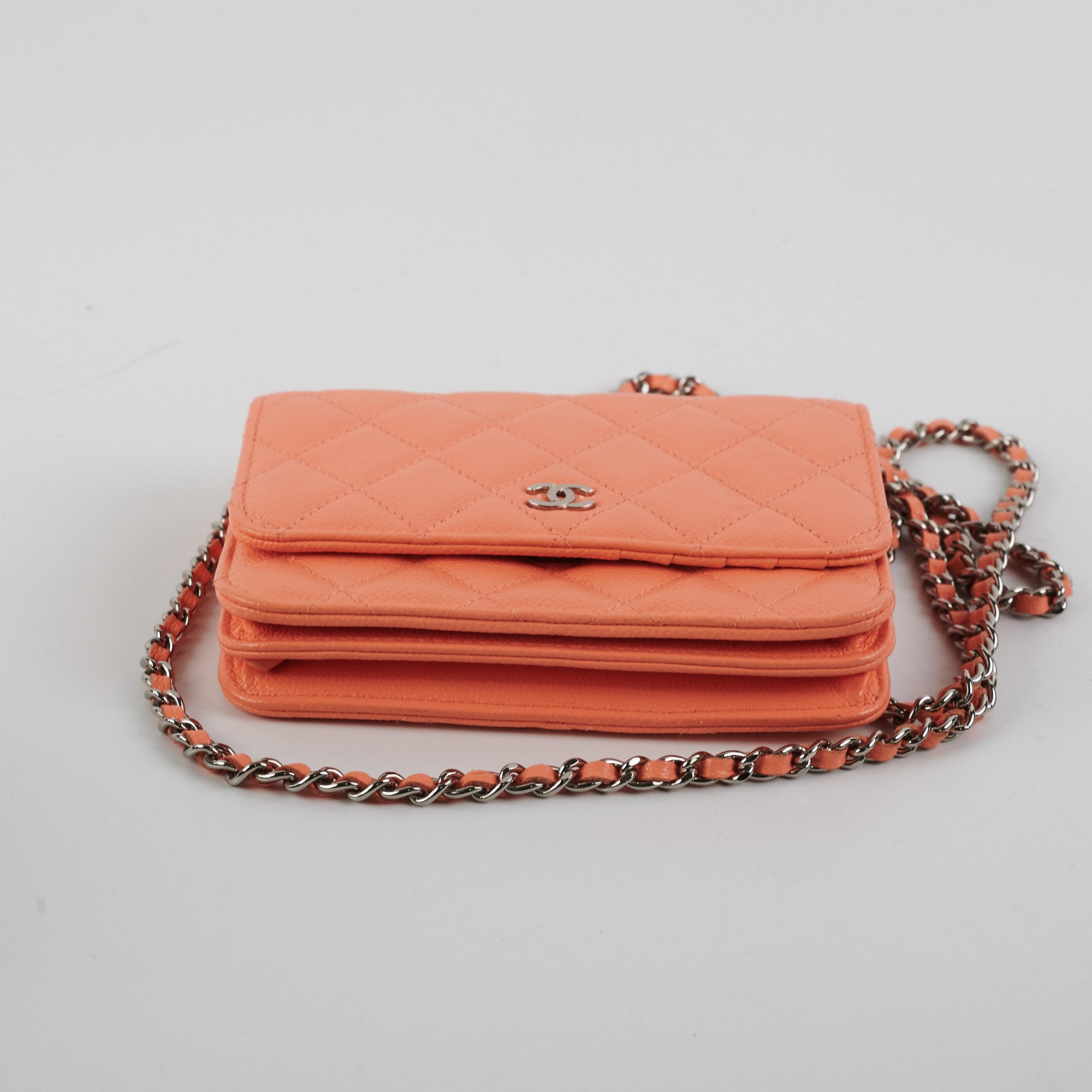 Chanel Caviar Quilted Mini Wallet on Chain in Coral Pink - Elegant Crossbody Bag for Women, Perfect for Parties, Dates & Evening Events