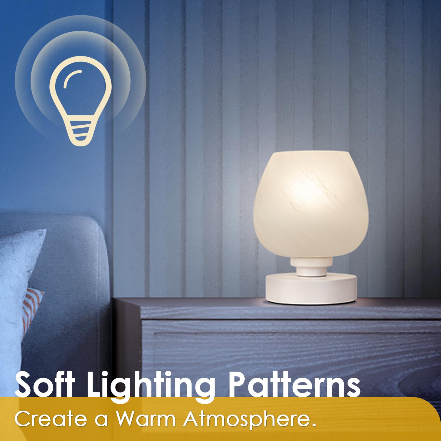 Modern Touch Bedside Table Lamp - 3-Way Dimmable Nightstand Lamp with White Opal Glass Shade, Warm White Bulb Included | Perfect for Bedroom, Living Room & Office Decor | Stylish Night Light & Thoughtful Gift Idea