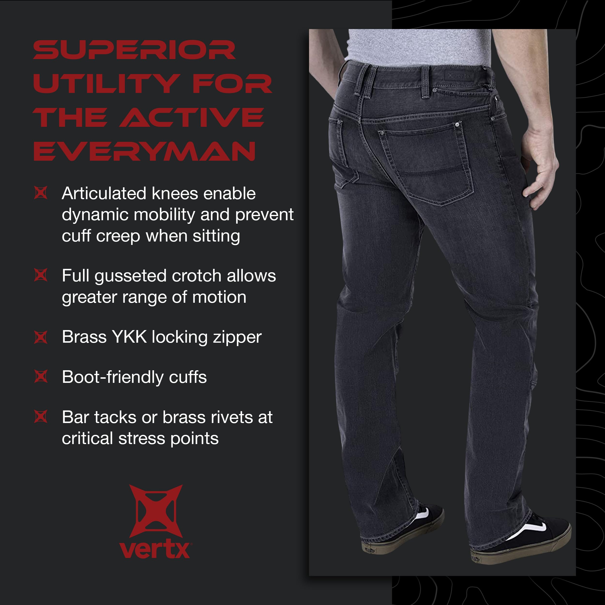 Vertx Defiance Men's Tactical Jeans - Stretch Relaxed Fit Heavy-Duty Pants with 11 Pockets for EDC, CCW & Outdoor Activities | Perfect for Hiking, Camping, Tactical Training & Everyday Wear