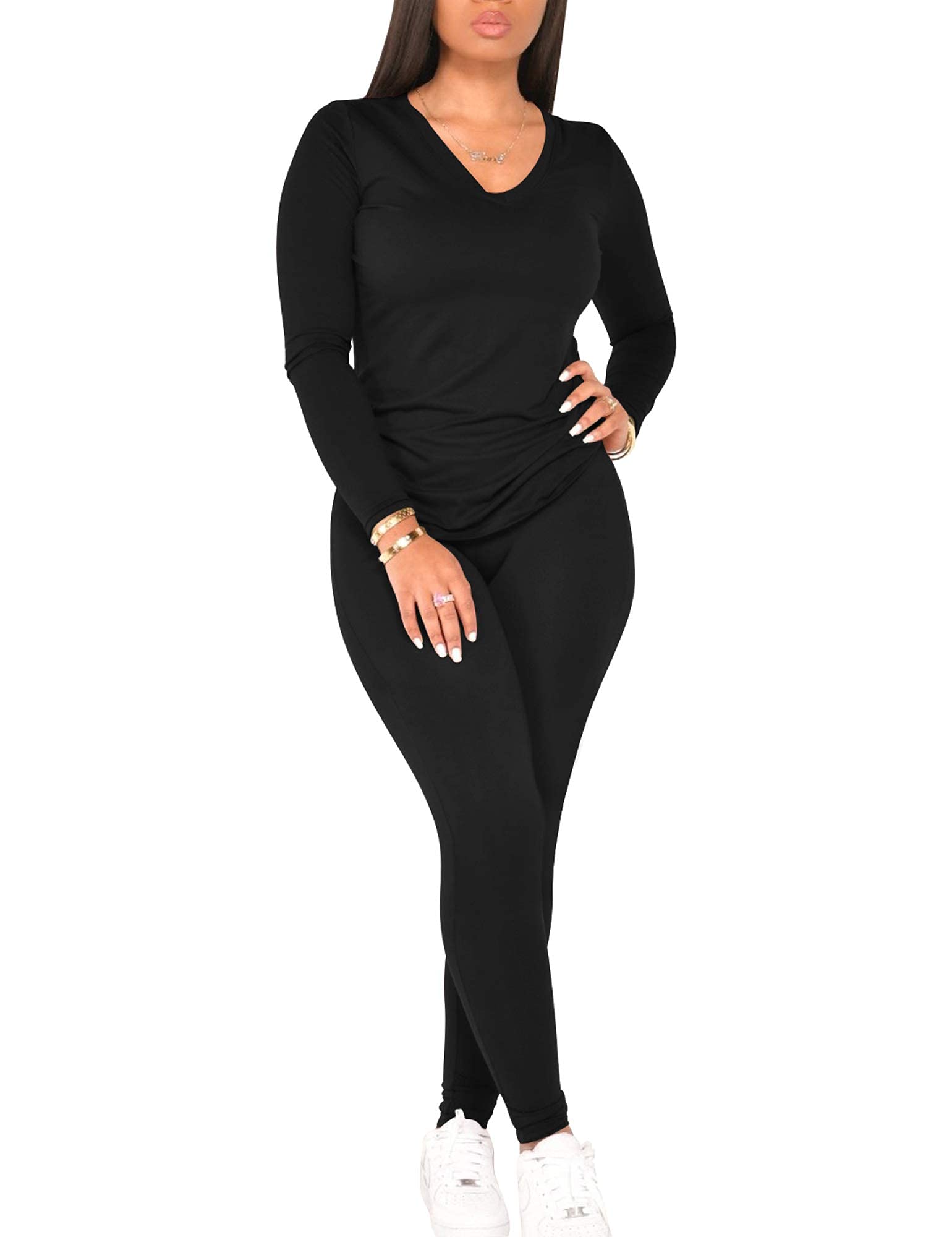 BORIFLORS Women's 2-Piece Workout Outfit - Long Sleeve Top & Jogger Legging Pants Set for Yoga, Gym, Running & Casual Wear