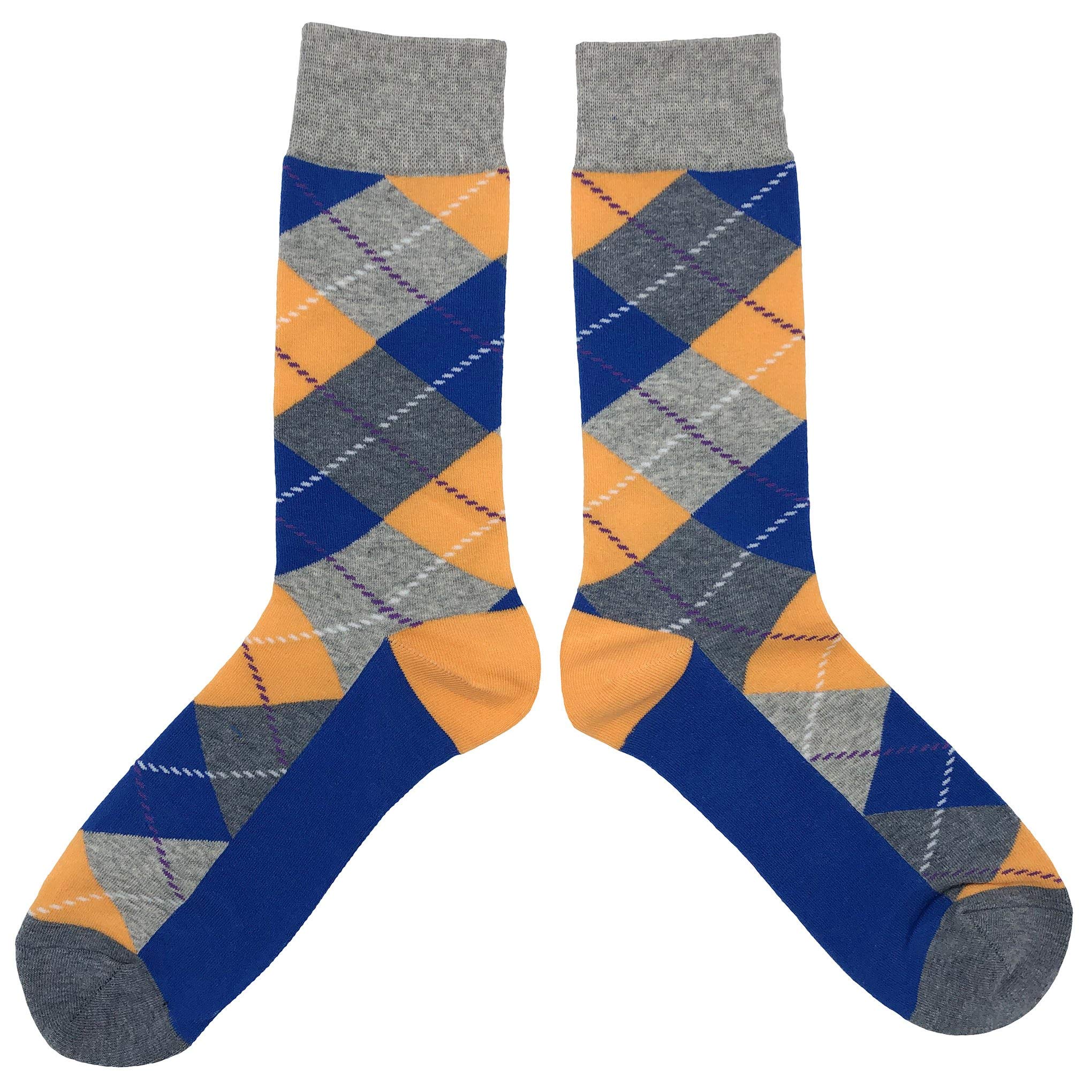 Fun Argyle Dress Socks for Men - Colorful Novelty Cotton Crew Socks (Size 8-12) - Crazy Funky Fancy Design - Perfect Gift & Office Casual Wear