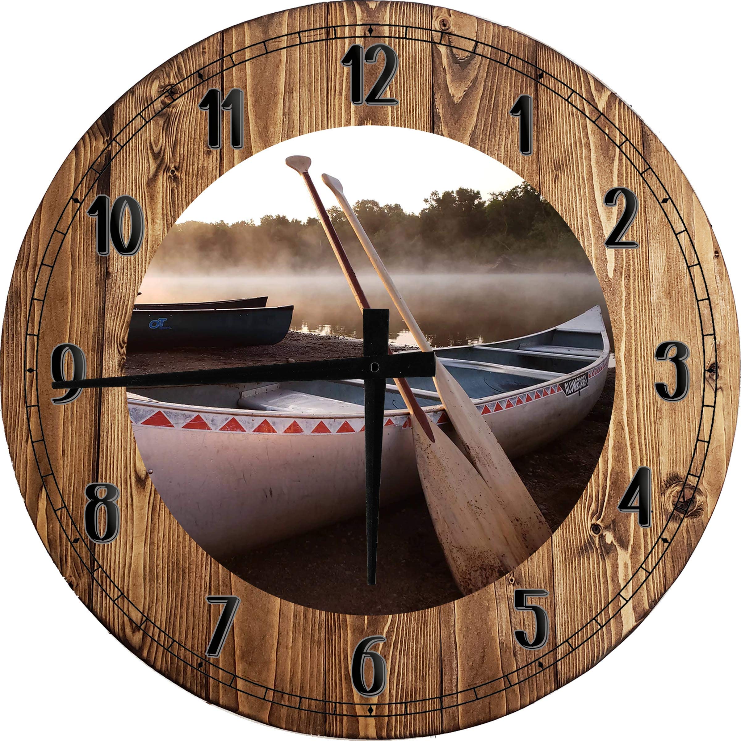 Large 24 Inch Round Canoe Tan Wall Clock - Battery Operated Decorative Wall Art for Living Room, Bedroom & Office - Perfect for Home Decor, Gifts & Modern Interior Design