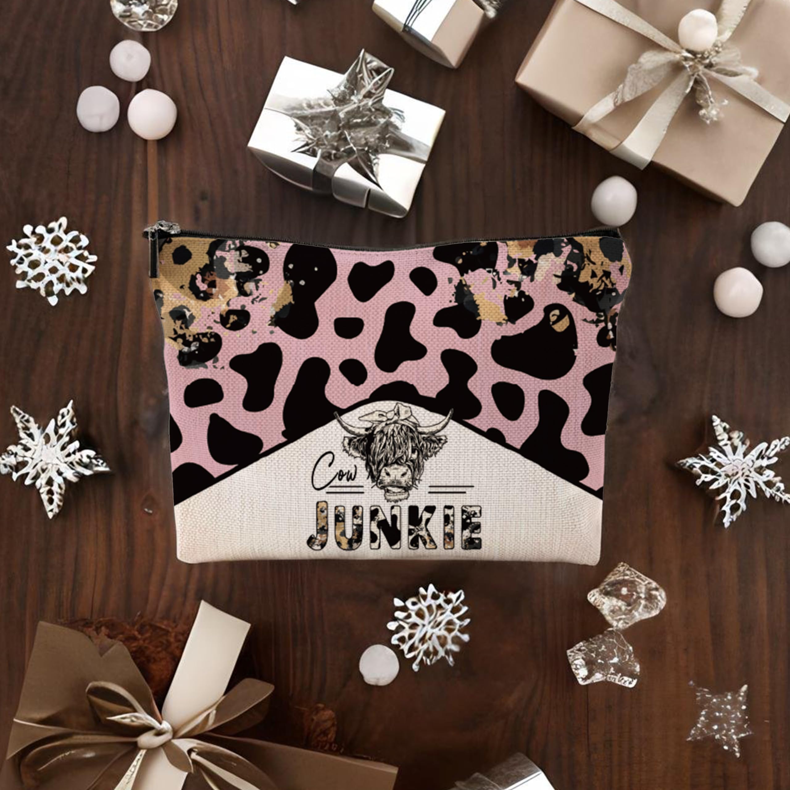 Cow Print Makeup Bag for Women - 7x10 Inch Cute Western Cow Pattern Cosmetic Pouch, Perfect for Travel, Gym & Everyday Use - Unique Cow Gifts & Accessories