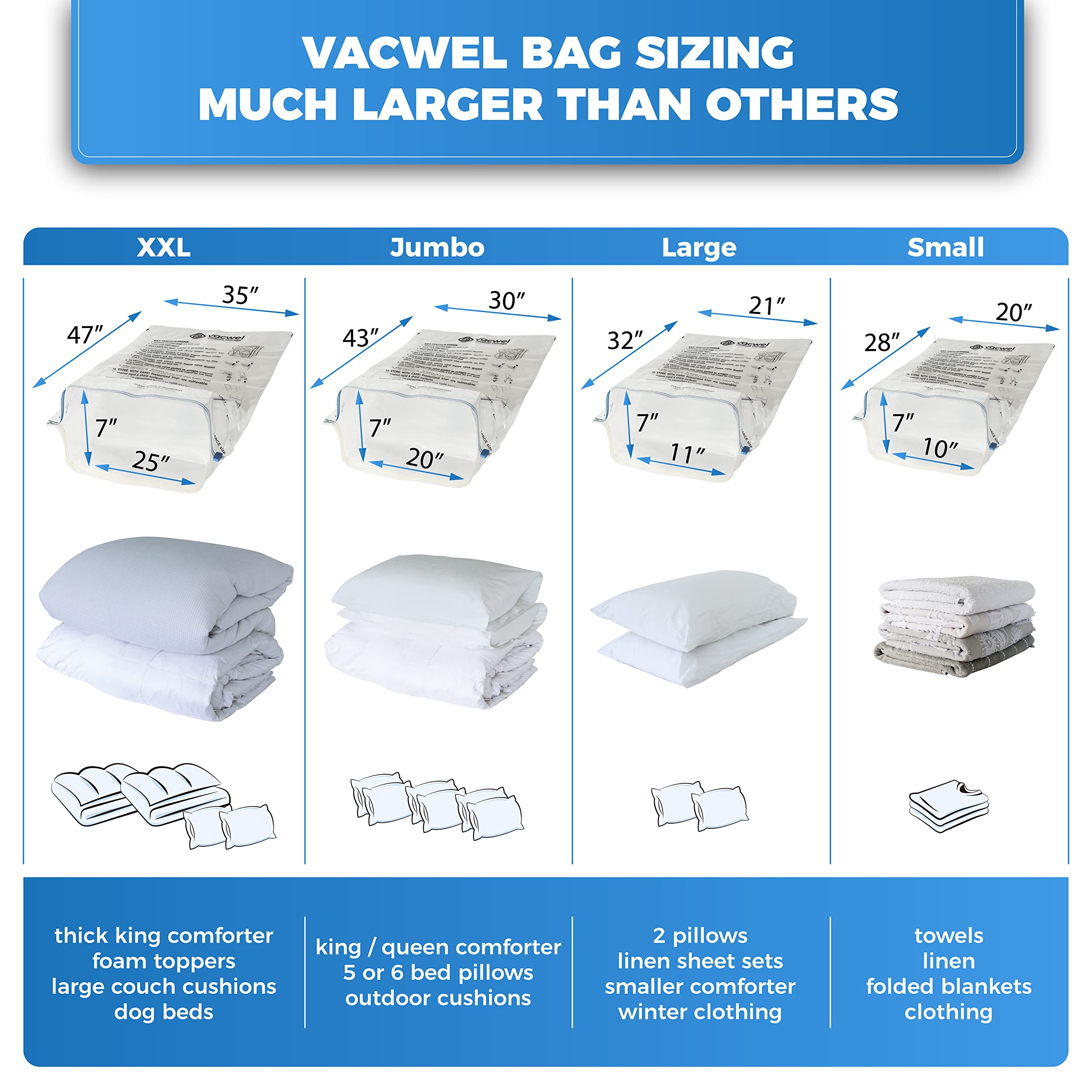 8-Pack Premium Vacuum Storage Bags for Clothes & Packing - 28