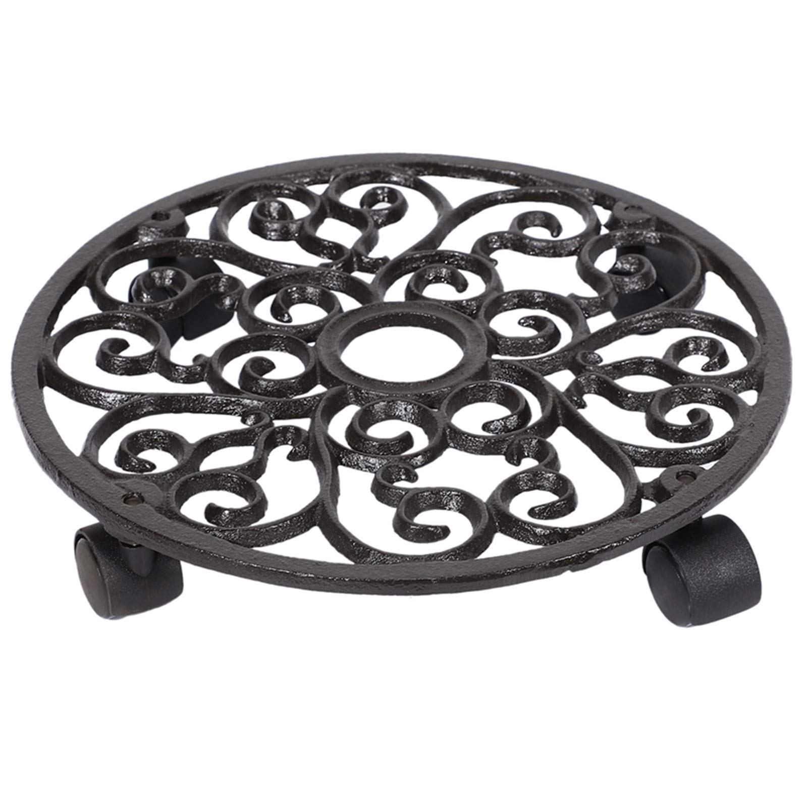 11.2 Inch Heavy Duty Cast Iron Plant Pot Mover with Wheels - Black Rolling Flower Pot Trolley Stand for Indoor/Outdoor Plants | Perfect for Moving Large Potted Plants on Patio, Garden or Balcony