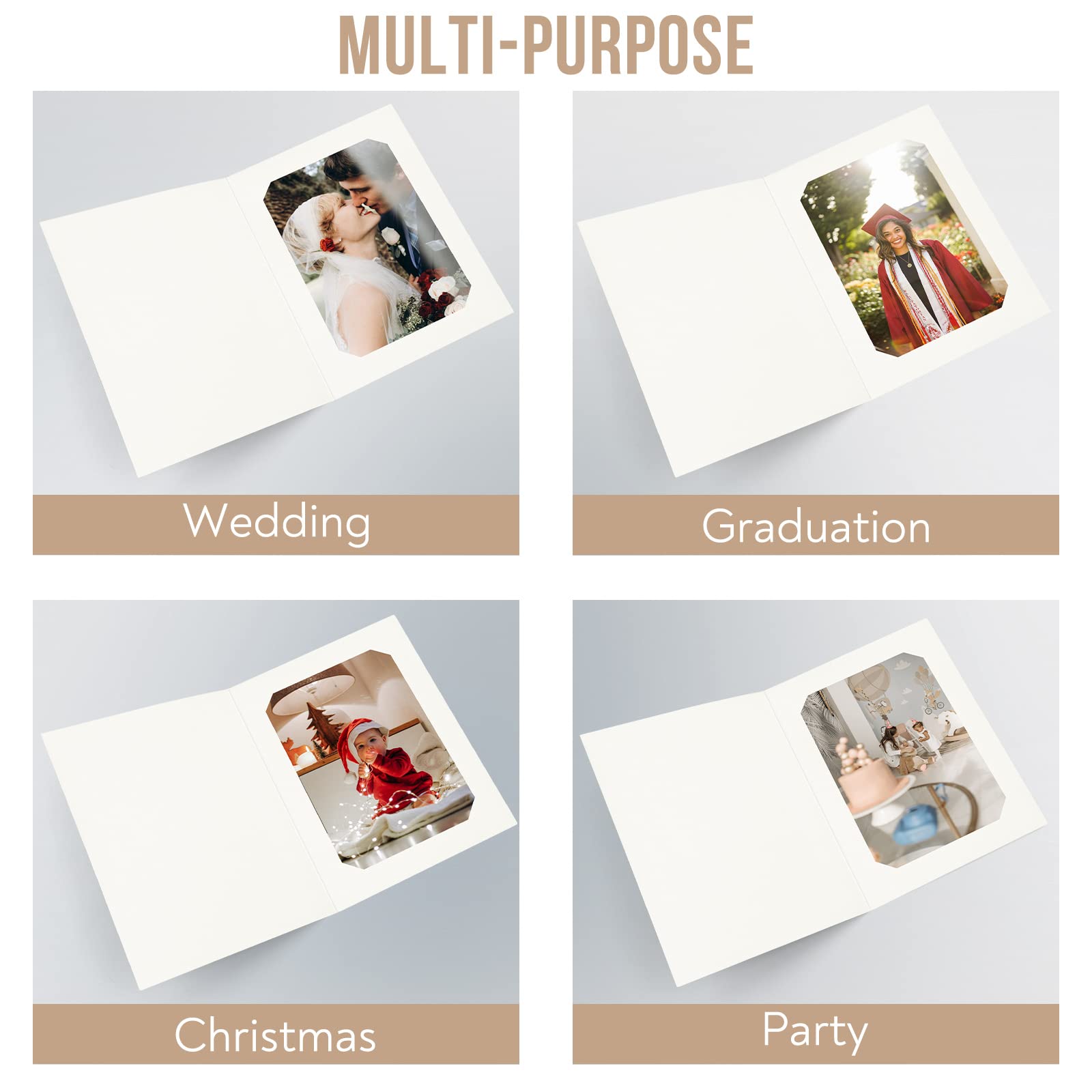 Golden State Art 25-Pack 6x8 or 8x10 Photo Folders - Ivory Cardboard Picture Frames & Paper Frame Cards for Greetings, Invitations - Perfect for Graduation, Christmas, Wedding & Special Events - Display Memories in Style