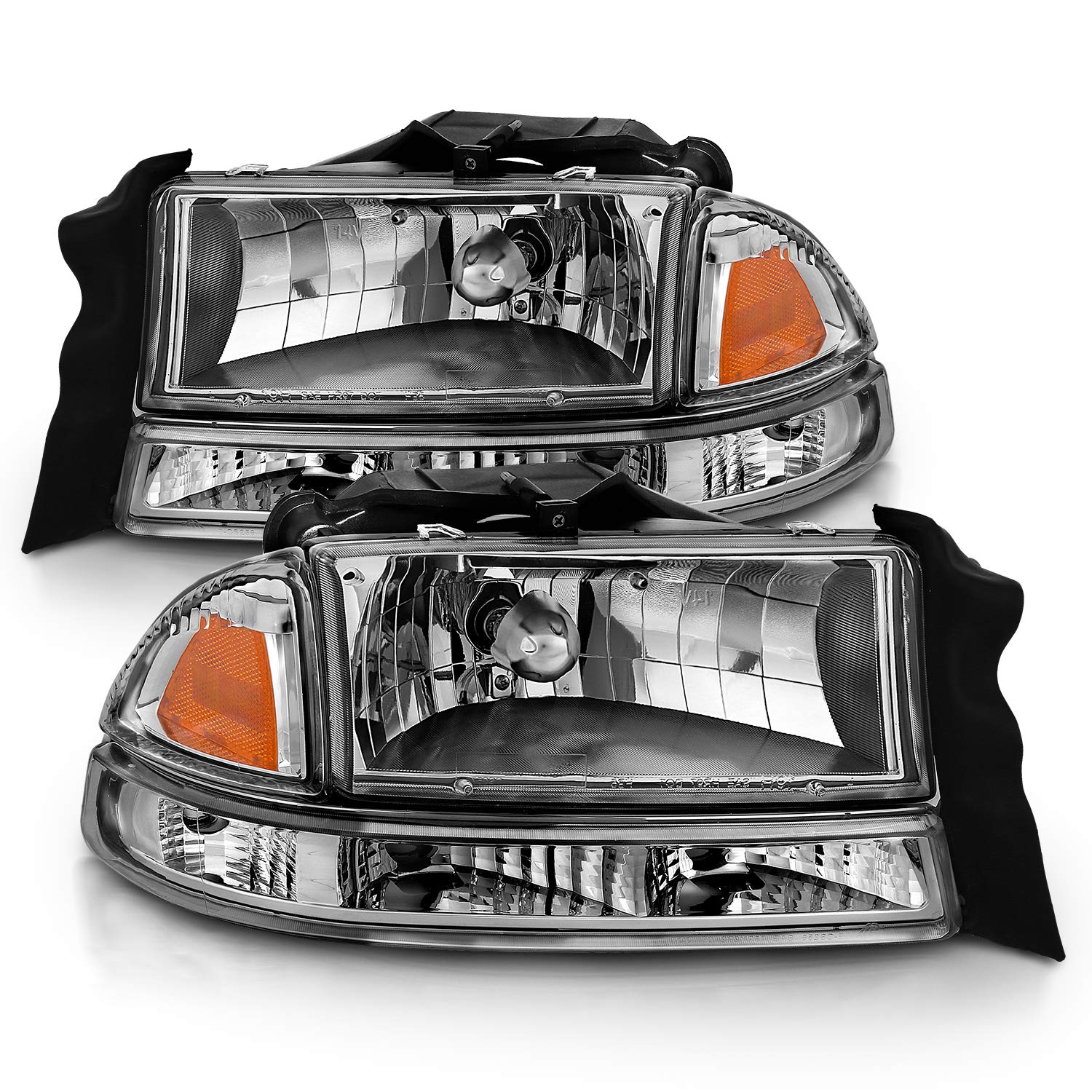 AmeriLite Chrome Replacement Headlights Corner Parking Light Set for Dodge Dakota & Durango - Driver & Passenger Side - High Visibility & Durable for Night Driving & Off-Road Adventures