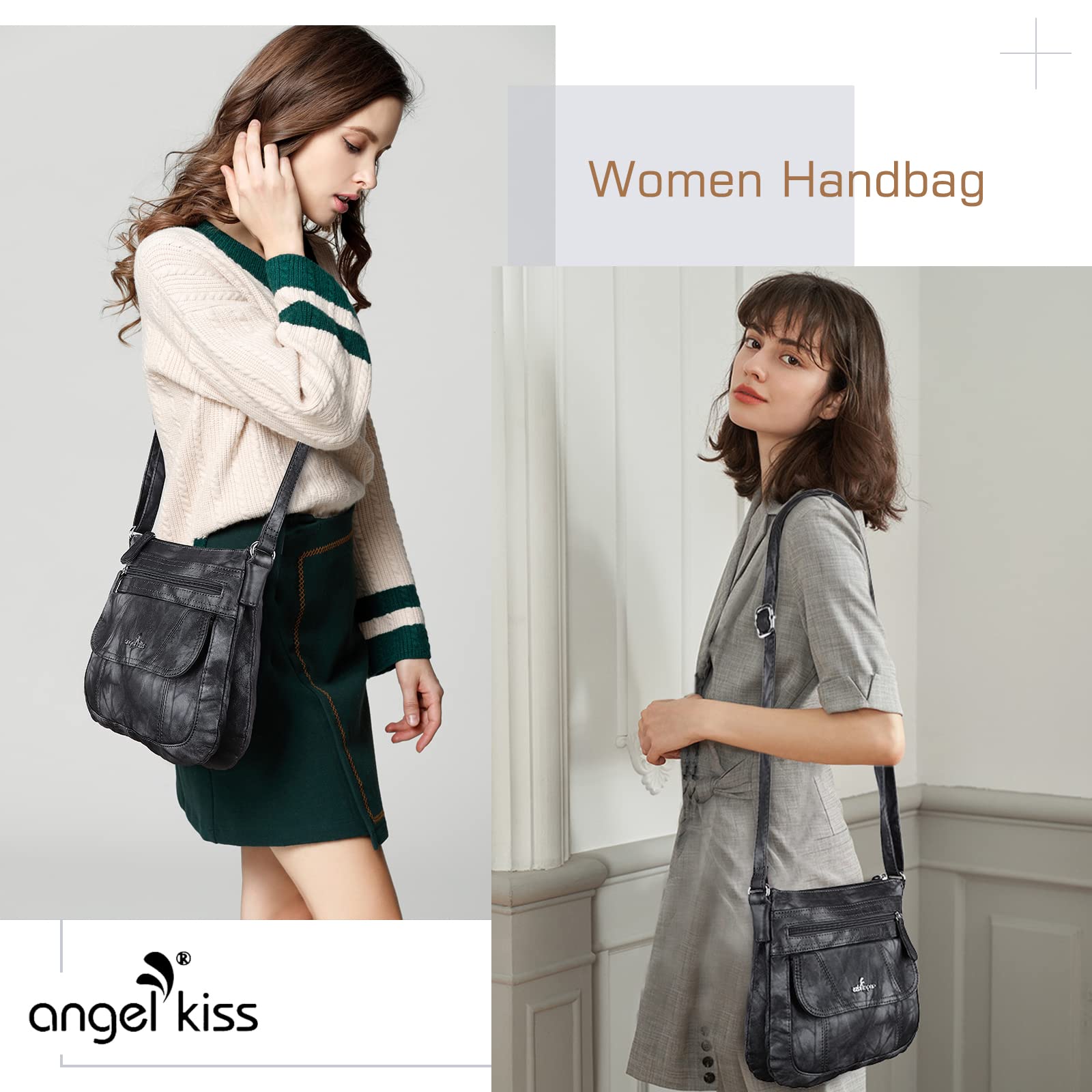 Angel Kiss Women's Crossbody Bag PU Leather Adjustable Strap Shoulder Purse - Perfect for Work, Travel & Everyday Use