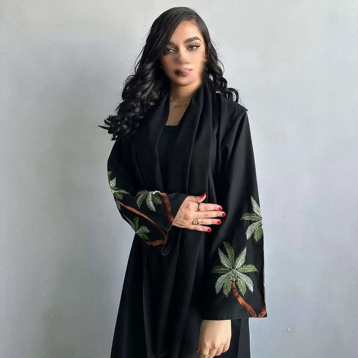 Elegant Muslim Women's Embroidery Nida Cardigan Open Abaya Dress - Modest Islamic Fashion for Prayer, Mosque & Special Occasions