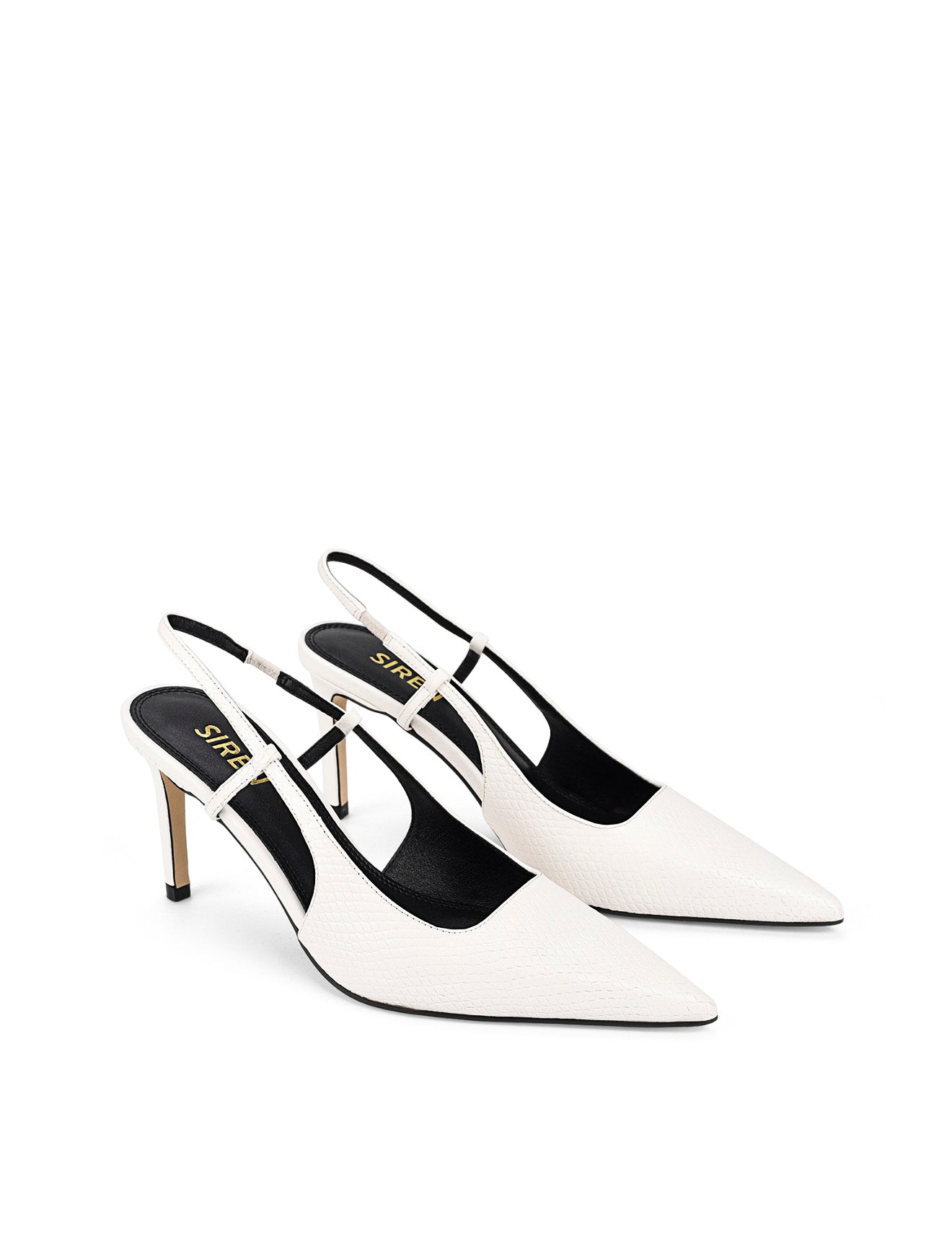 Zuko Women's Slingback Heels - Chunky Block Heel Sandals in White Snake Leather | Comfortable Dress Shoes for Office, Party & Special Occasions