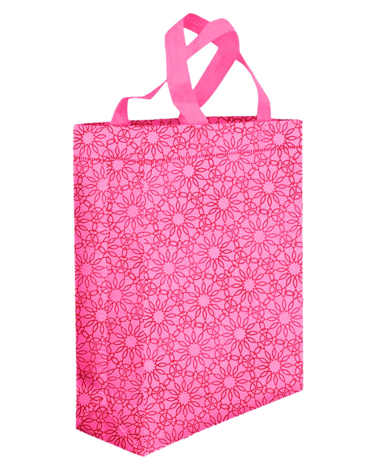 Kuber Industries 12-Pack Pink Fabric Grocery Shopping Bags with Handles - Reusable & Durable for Groceries, Shopping, and Everyday Use