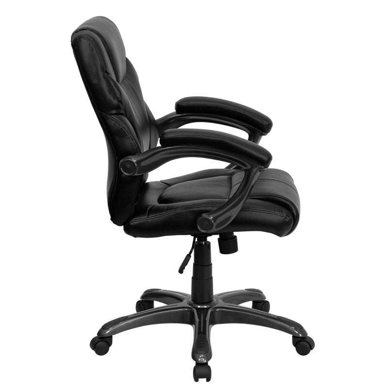 Premium Black LeatherSoft Megan Mid Back Ergonomic Office Chair - Overstuffed Swivel Task Chair with Arms for Comfort & Support | Perfect for Home Office, Gaming & Workspaces