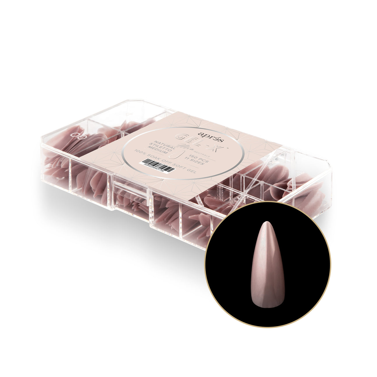 Apres Neutrals Gel X Tips Mia Stiletto Medium (150 Pcs) - Professional Nail Extension Kit for Salon & Home Manicure, Perfect for Special Occasions & Everyday Wear
