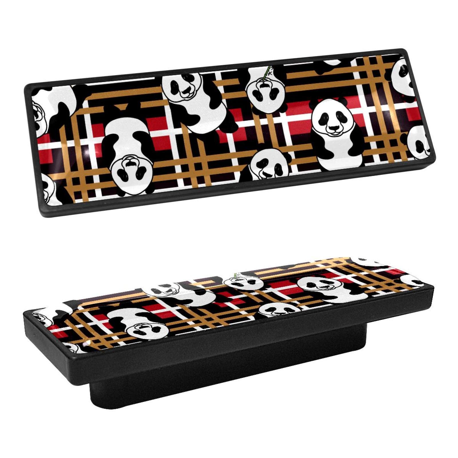 4Pcs Rectangle Cabinet Handles & Drawer Pulls - Modern Kitchen Cabinet Knobs with Bread Bear Seamless Pattern - Perfect for Home Renovation, DIY Furniture Upgrade, and Cabinet Hardware Replacement
