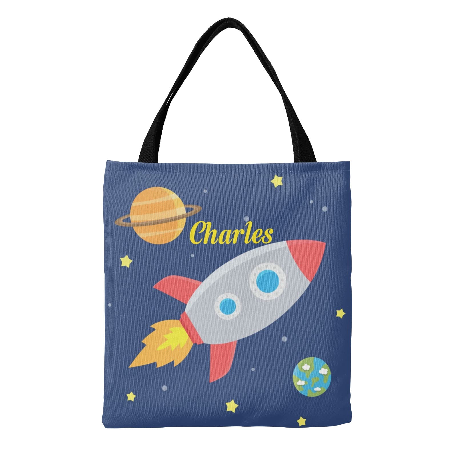 Personalized Canvas Tote Bags with Planet & Stars Print - Eco-Friendly Reusable Grocery Shopping Bag for Women | Perfect Gift for Girls | Great for Groceries, Beach Trips & Daily Use