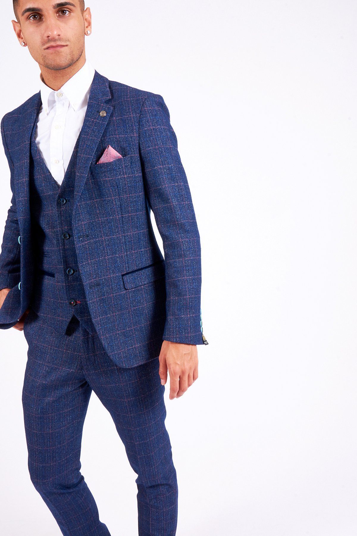 HARRY Indigo Tweed Check Blazer for Women - Classic Slim Fit Single Breasted Jacket - Office Wear, Business Attire & Formal Occasions