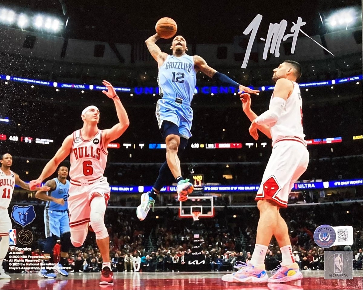 Ja Morant Autographed 8x10 Photo - Memphis Grizzlies vs Chicago Bulls Game - NBA Collectible Memorabilia for Fans & Sports Enthusiasts - Perfect for Man Cave, Sports Room Decor or Gift for Basketball Lovers