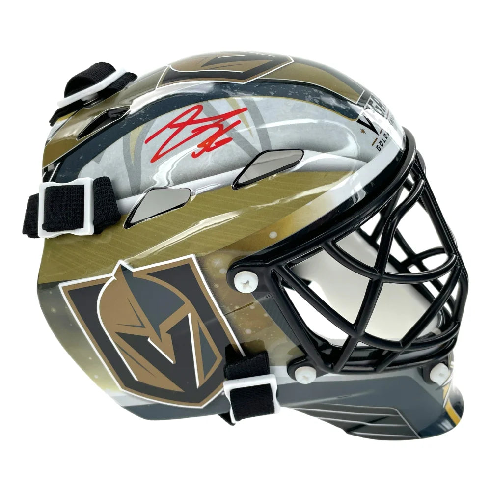 Logan Thompson Autographed Vegas Golden Knights Mini Goalie Mask - Signed Hockey Helmet with COA & IGM - Perfect for NHL Fans, Sports Memorabilia Collectors & Hockey Decor