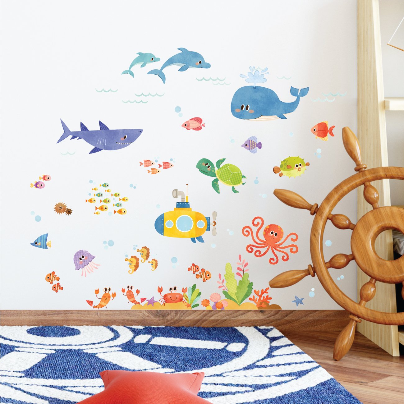 DECOWALL DS4-8009 Sea Adventure Kids Wall Stickers - Removable Peel & Stick Wall Decals for Nursery, Bedroom & Living Room Decor - Perfect for Underwater Themed Kids Rooms & Play Areas