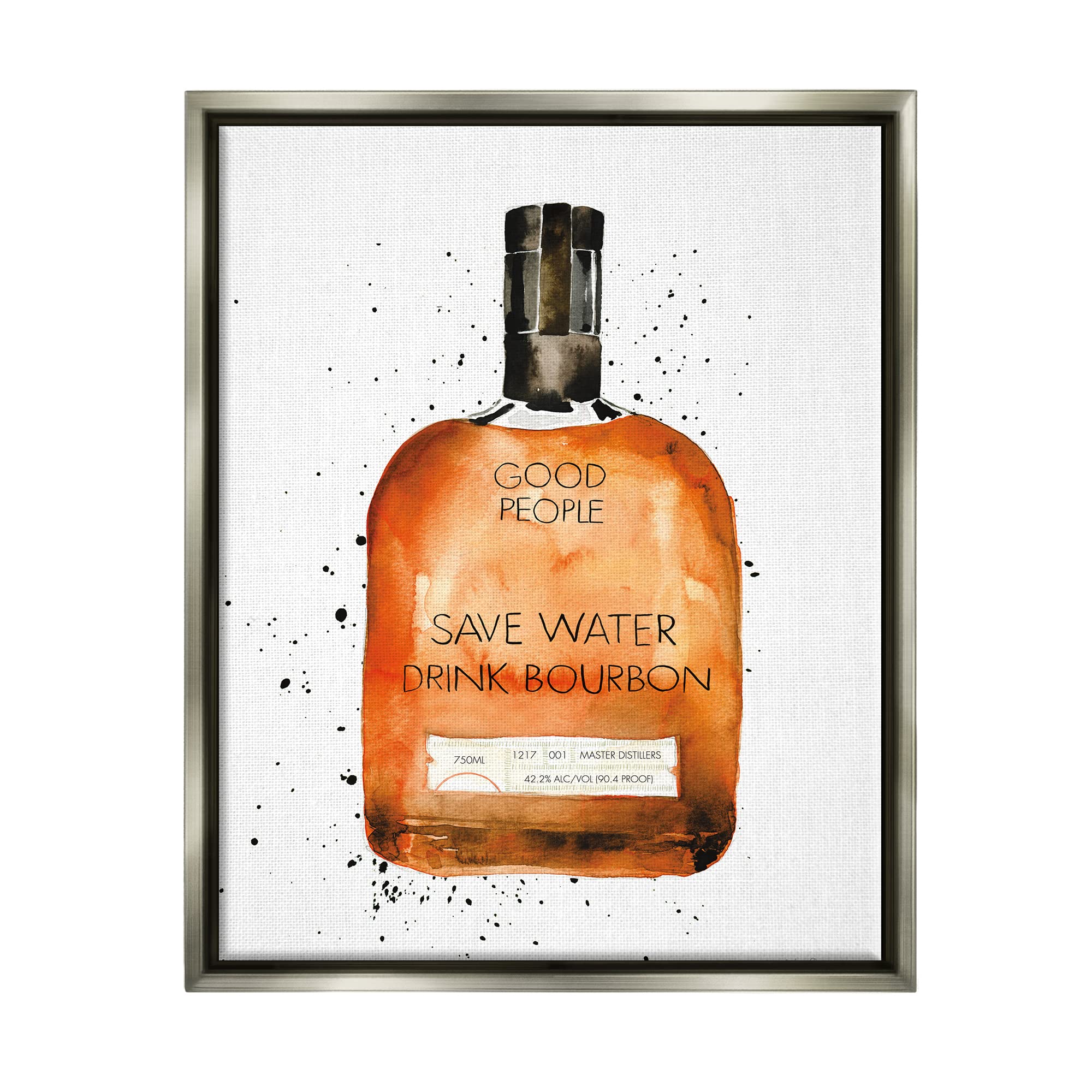 Stupell Industries 'Save Water Drink Bourbon' Whiskey Quote Wall Art - Common Liquor Bottle Design by Mercedes Lopez Charro - Perfect for Bar Decor, Man Cave & Bourbon Lover Gifts