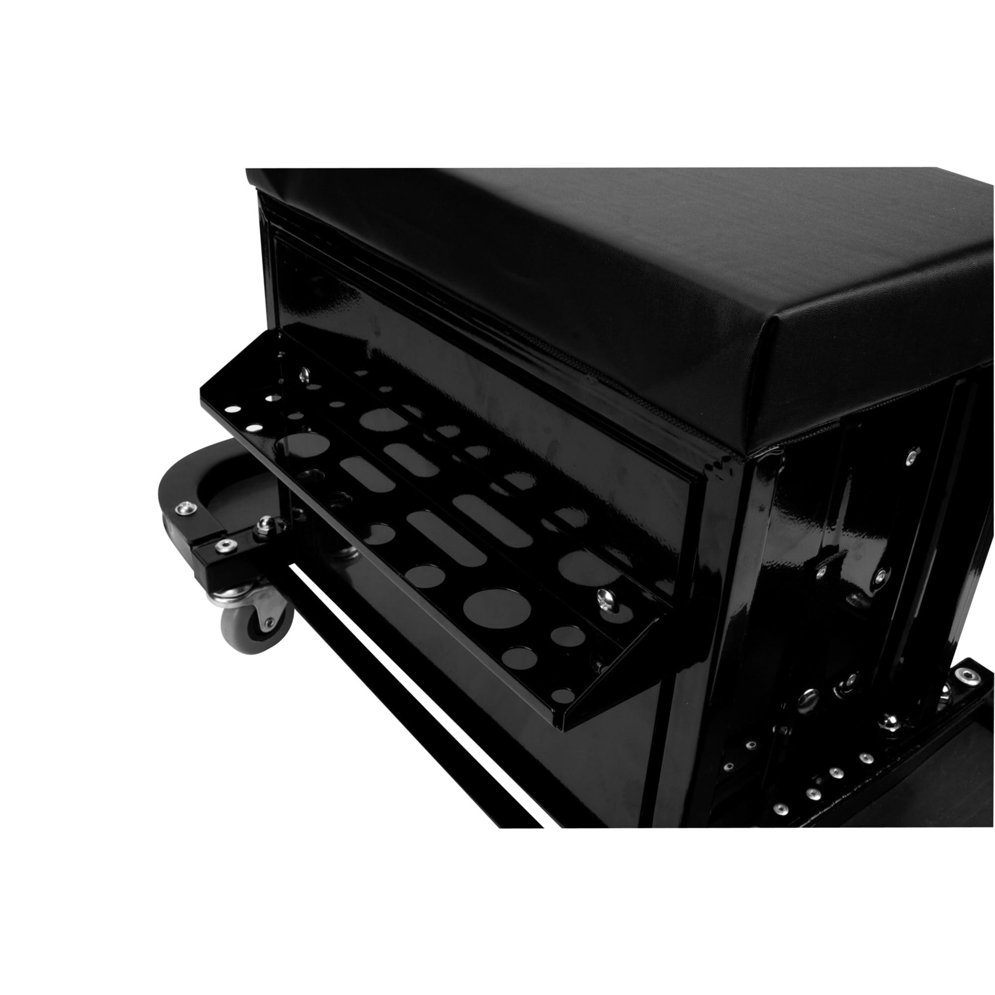 Performance Tool W85025 3-Drawer Rolling Tool Chest Seat with Magnetic Side Trays - Heavy Duty Black Tool Storage for Garage, Workshop & Auto Repair | Mobile Workbench with Organizer & Seat