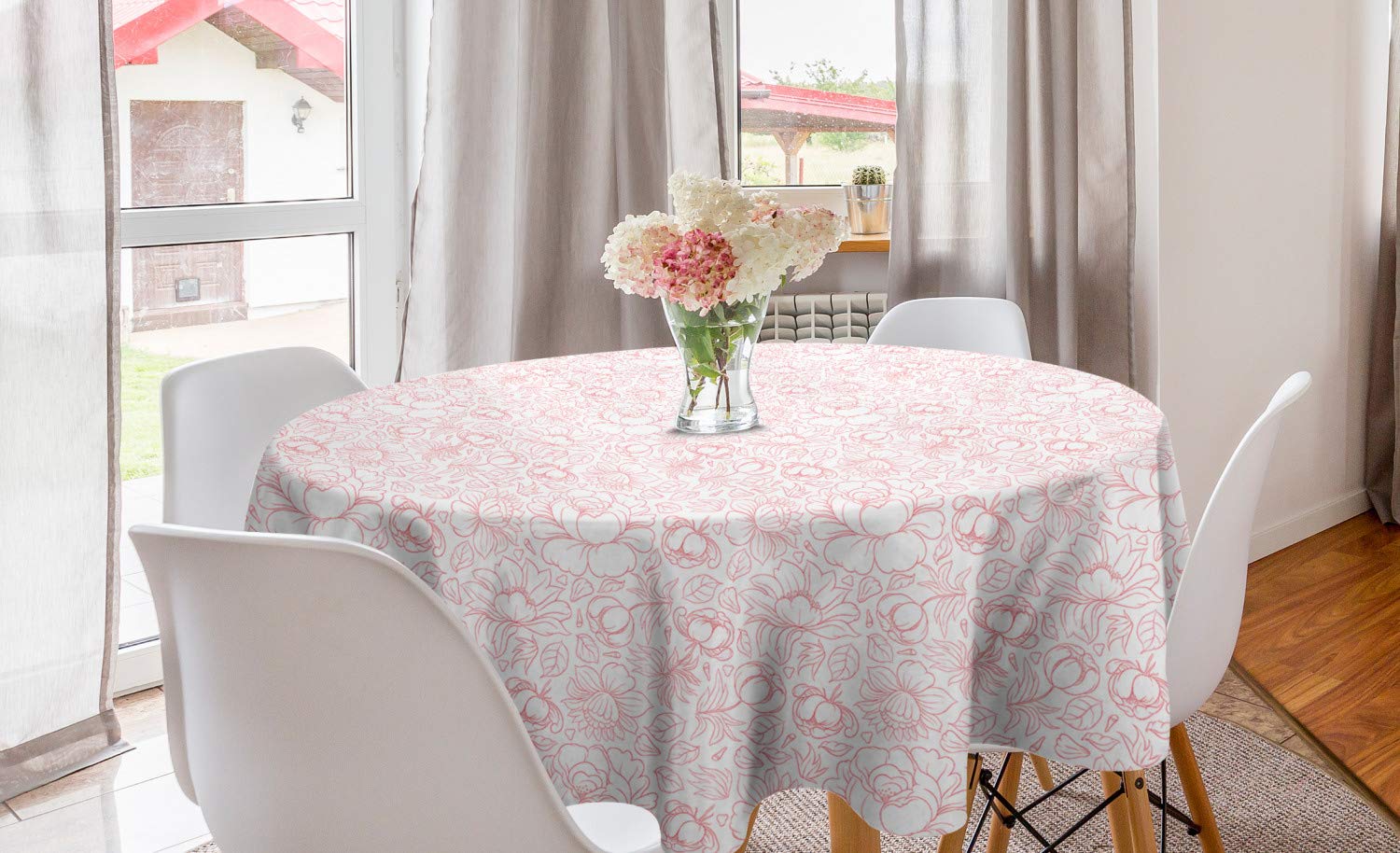 Ambesonne Floral Round Tablecloth 60