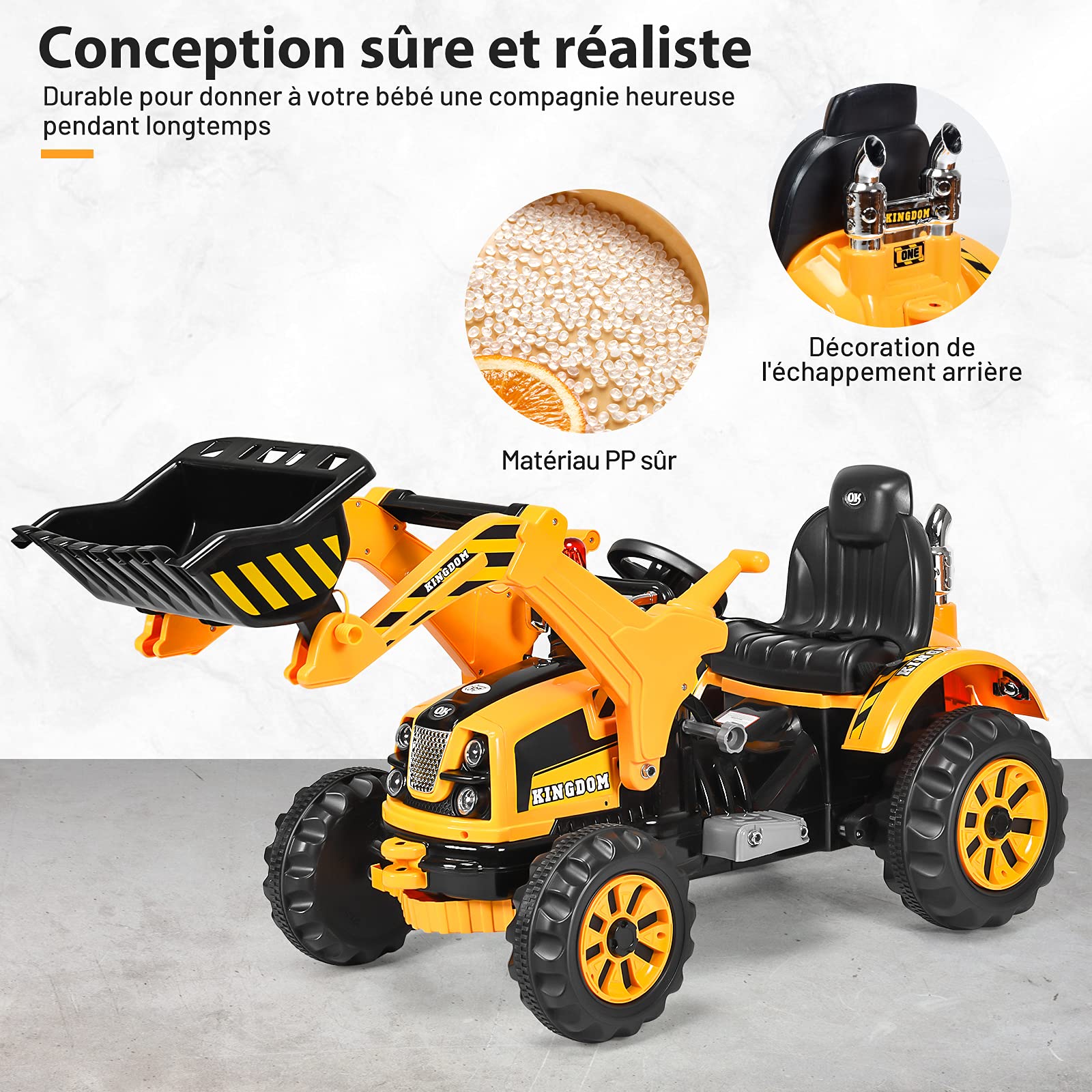 **COSTWAY 12V Kids Electric Tractor Toy with Adjustable Speed, Flexible Shovel & Comfortable Seat – Yellow Ride-On Tractor for Ages 3-8, 30kg Load Capacity – Perfect for Outdoor Play, Sandbox Fun & Backyard Adventures**