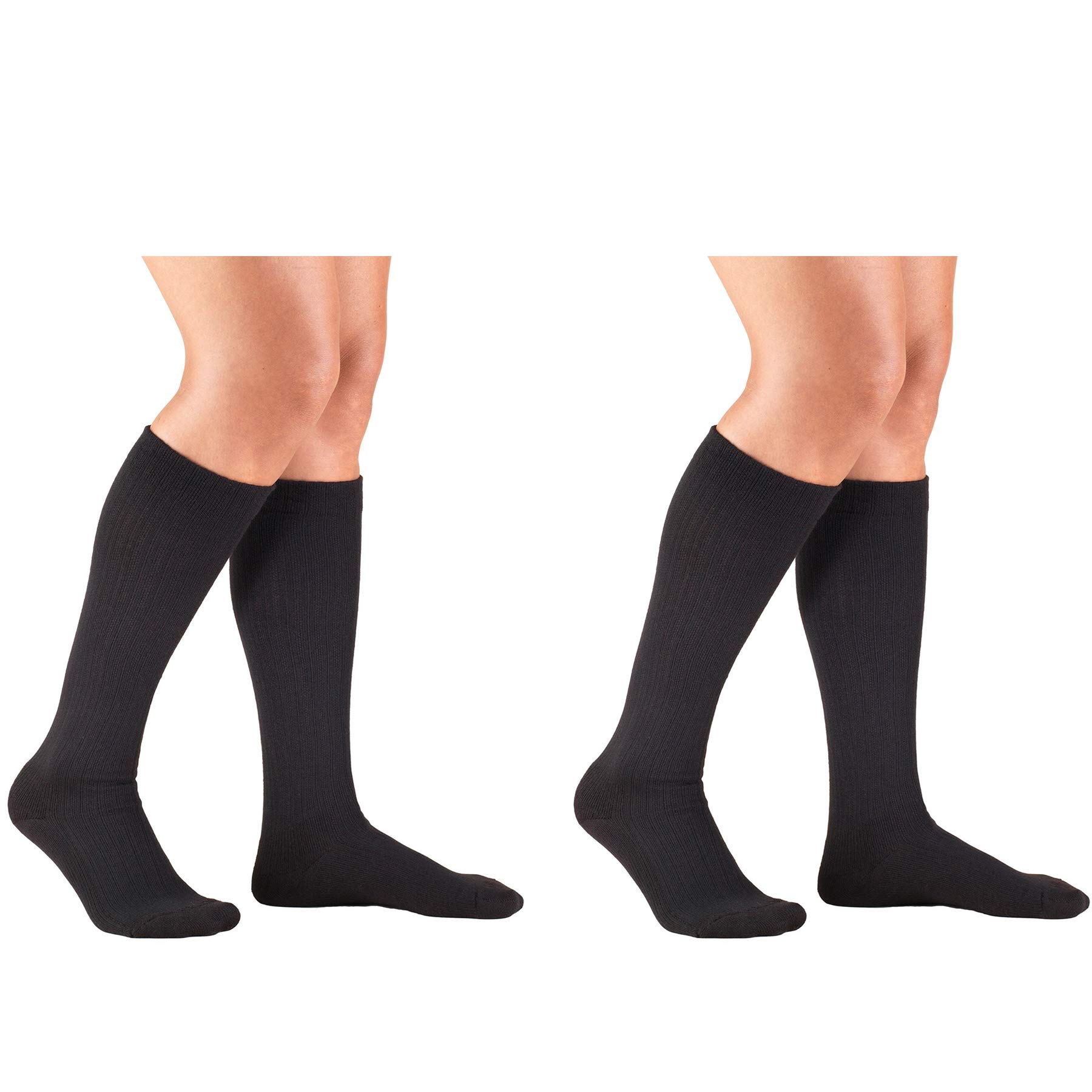 Truform 10-20 mmHg Compression Socks for Women - Knee High Over Calf Gym Socks, Black, Medium (2-Pack) - Ideal for Running, Travel & Recovery