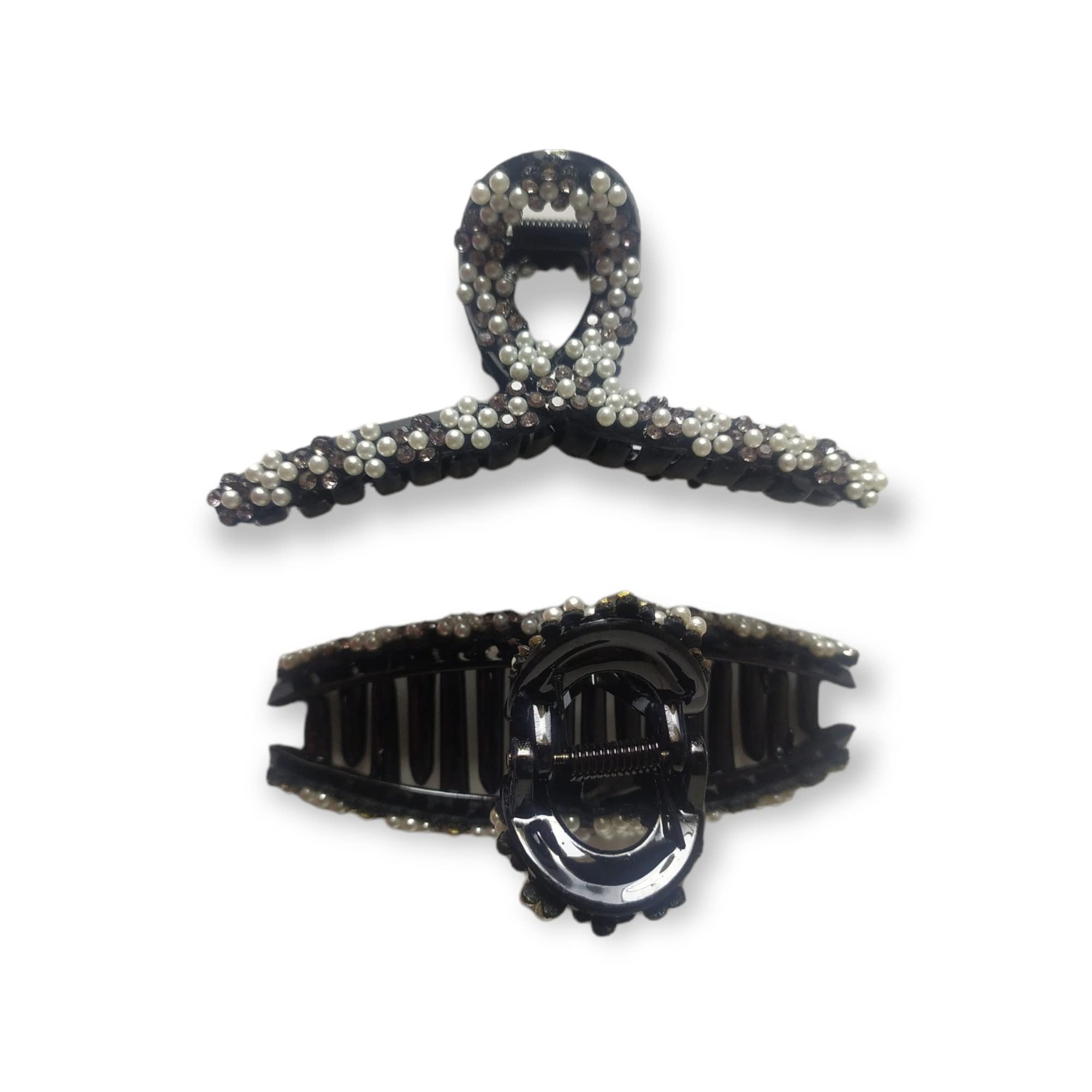 2 Pack Women's Black Acrylic Rhinestone Hair Claw Clips for Thick Hair - Elegant Large Bath Hair Clips with Exquisite Plate Design - Perfect for Parties, Weddings, and Special Occasions