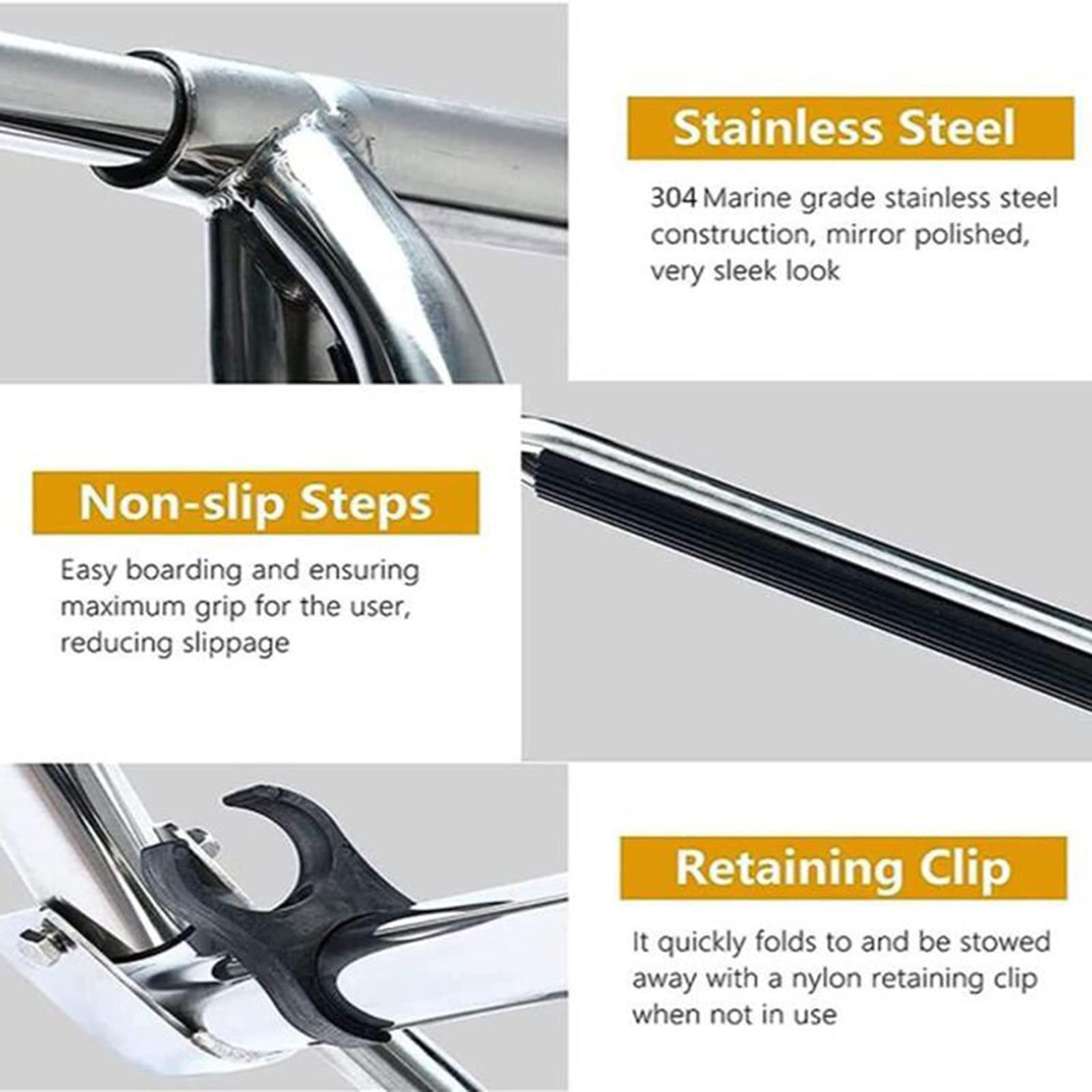 Stainless Steel Telescoping Boat Ladder - 4-Section 316 Marine Grade Pool Step Ladder for Pontoon, Yacht, Deck, Fishing & Speedboats | Durable Marine Hardware for Safe Boarding & Water Activities