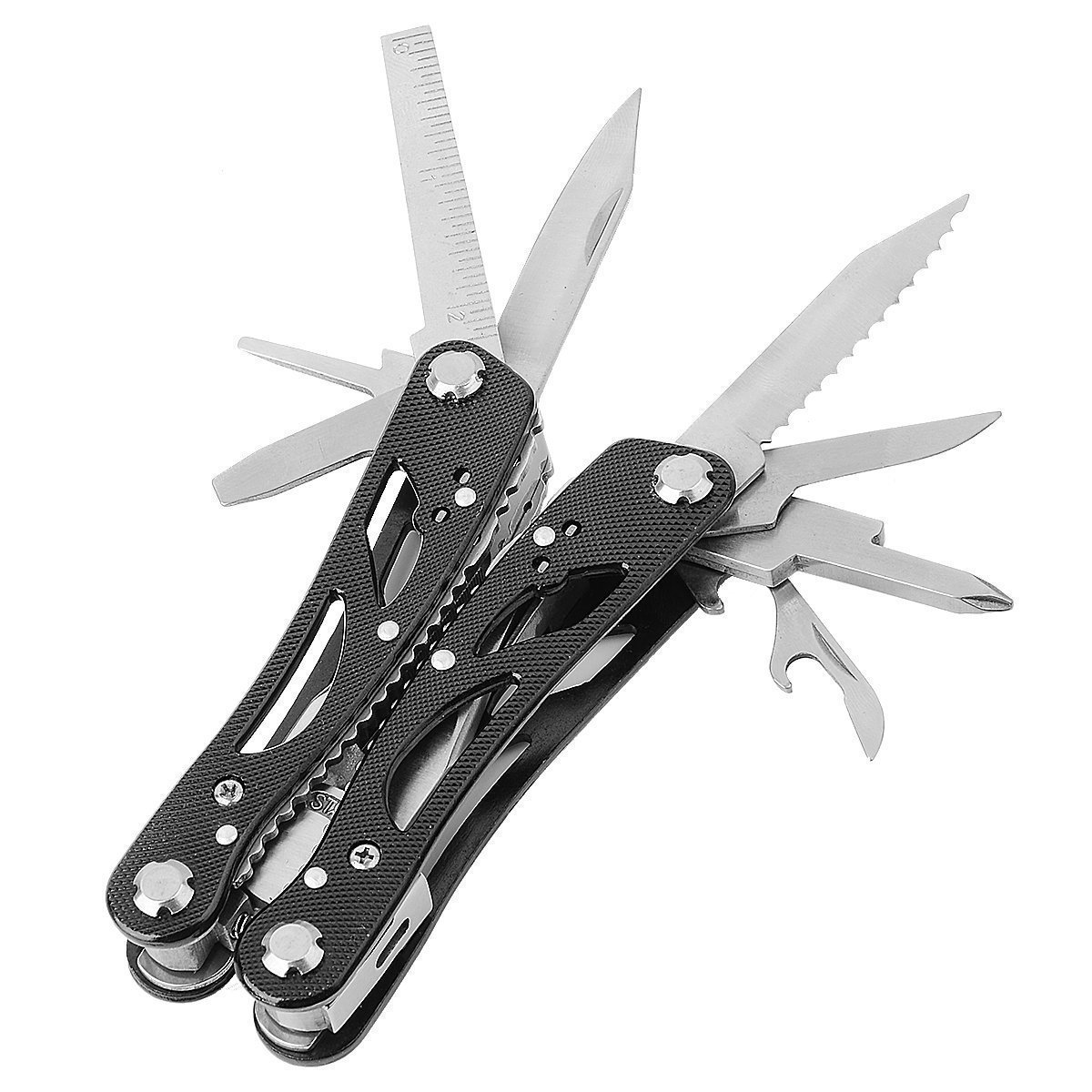 Poeland 10-Piece Stainless Steel Multitool Pliers Set with 11 Screwdriver Bits - Perfect for Home Repairs, DIY Projects & Emergency Tool Kits | Black