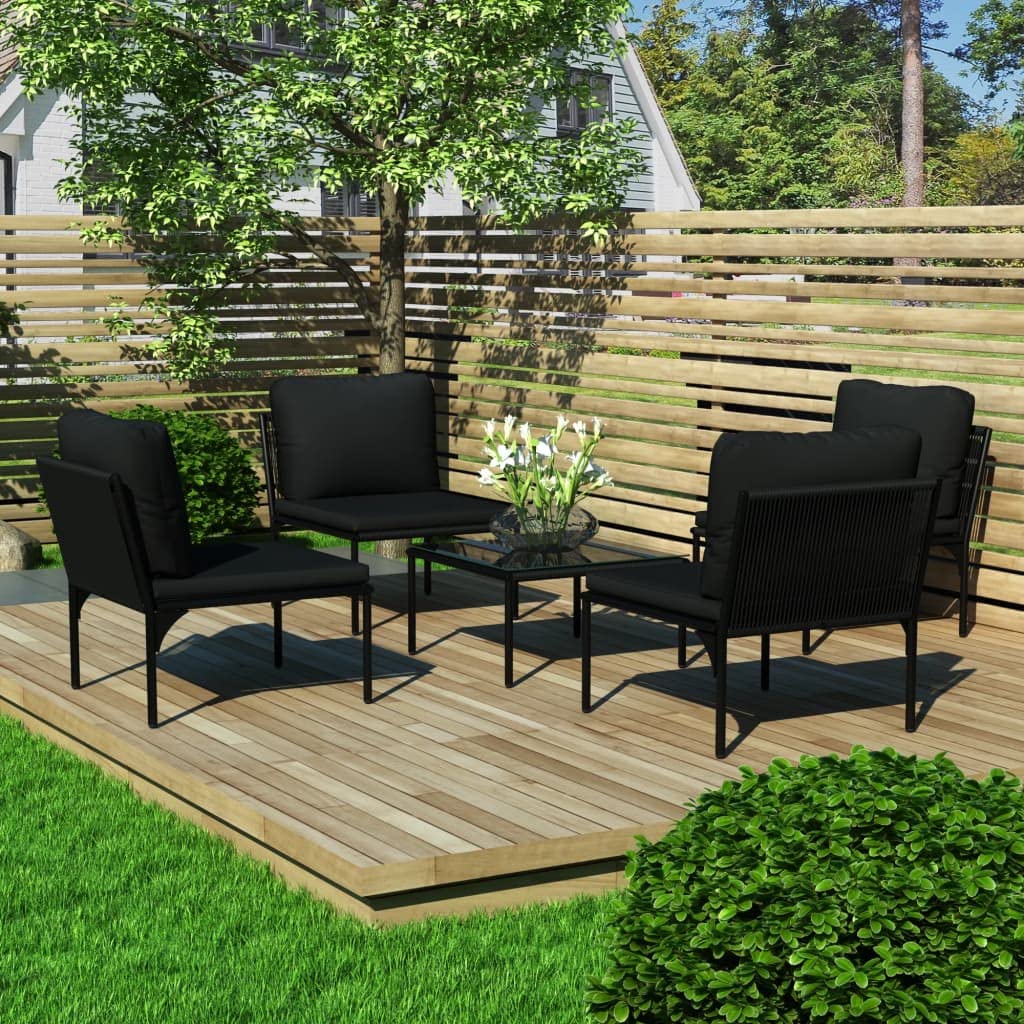 CHARMMA 5-Piece Outdoor Patio Furniture Set with Cushions - Black PVC Wicker Lounge Chairs & Coffee Table - Perfect for Backyard, Garden, Poolside Relaxation
